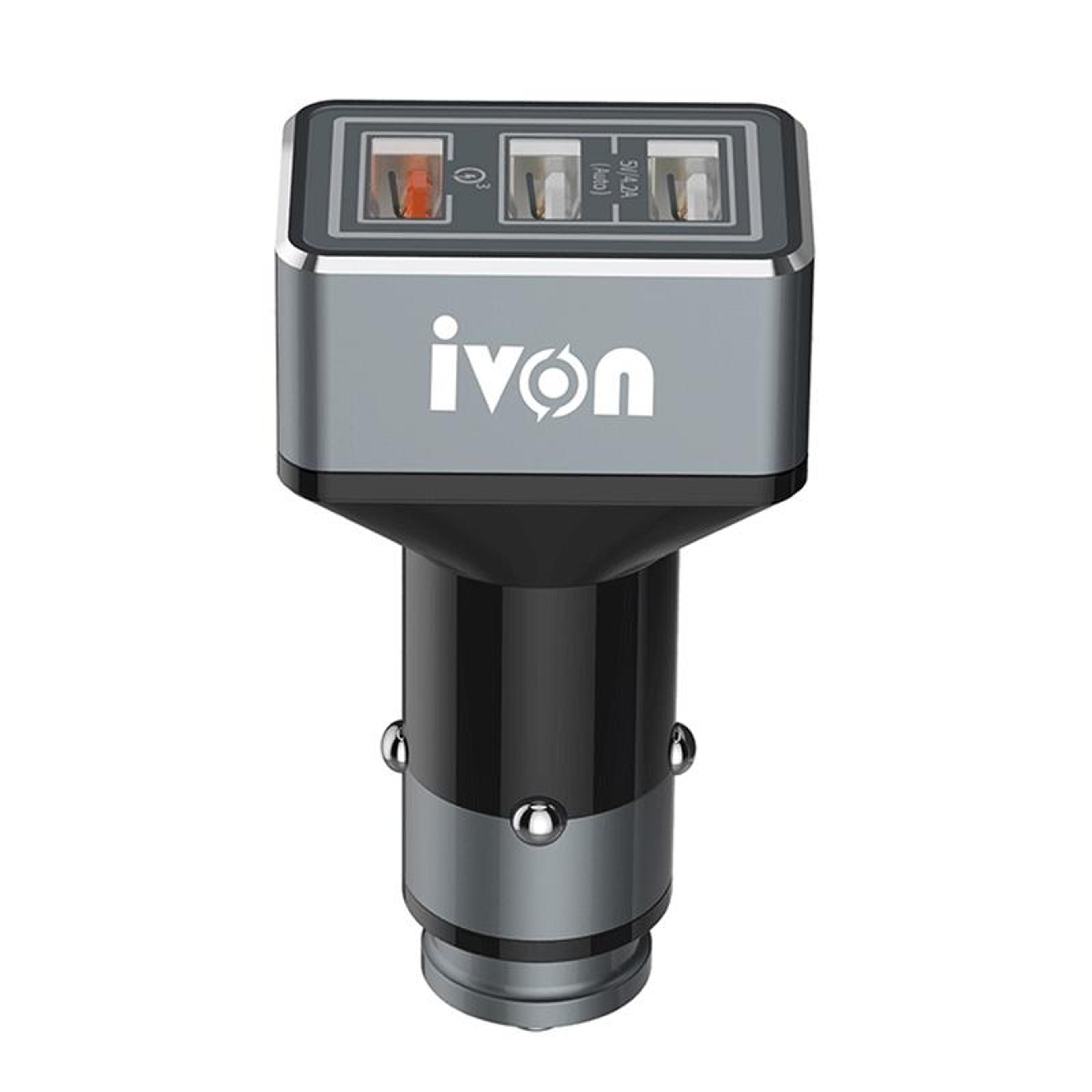 ivon cc36 39w usb car charger qc 3.0 triple usb fast car charger with ambient light