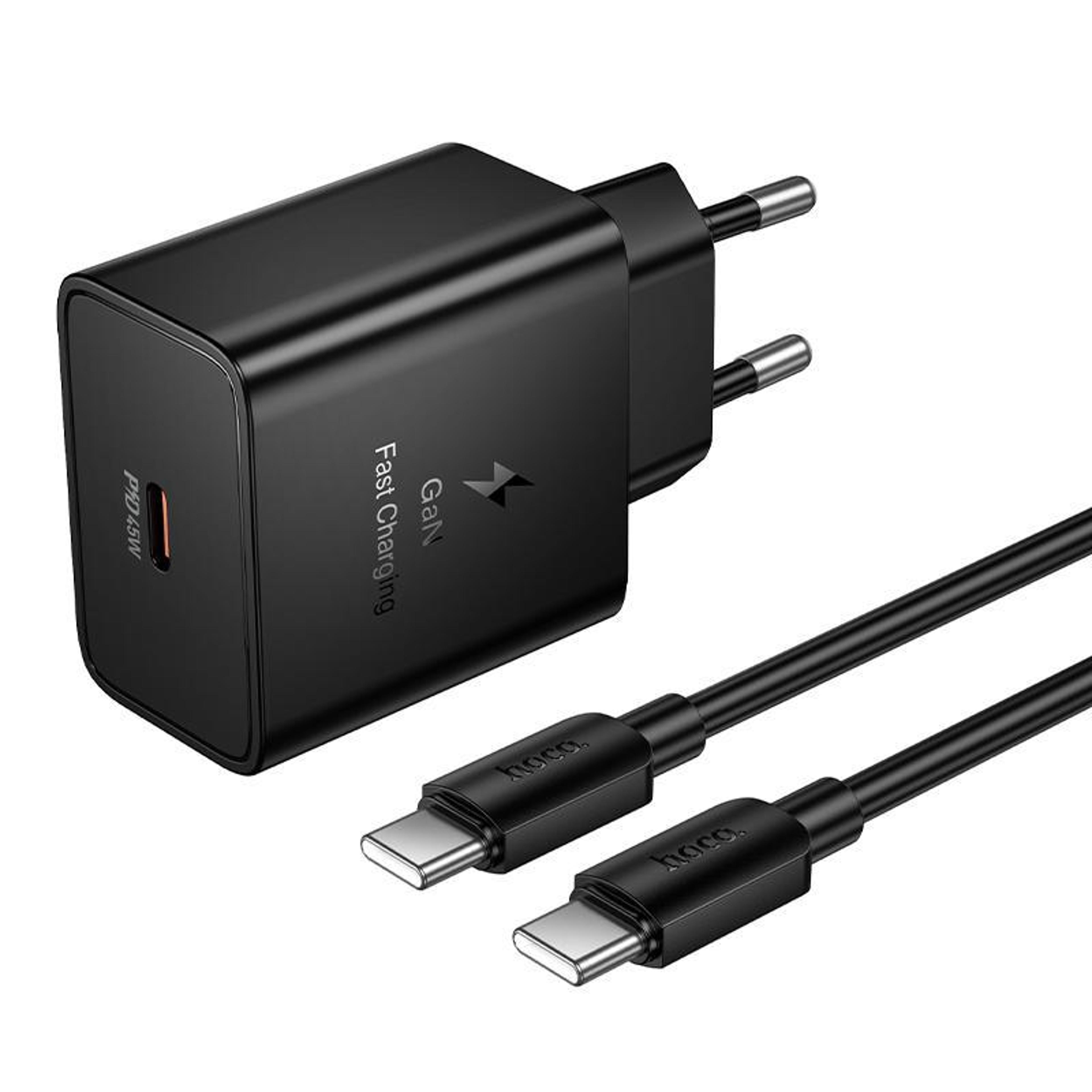 hoco n77 star 45w usb-c charger pd fast charging wall adapter with 1m type c cable