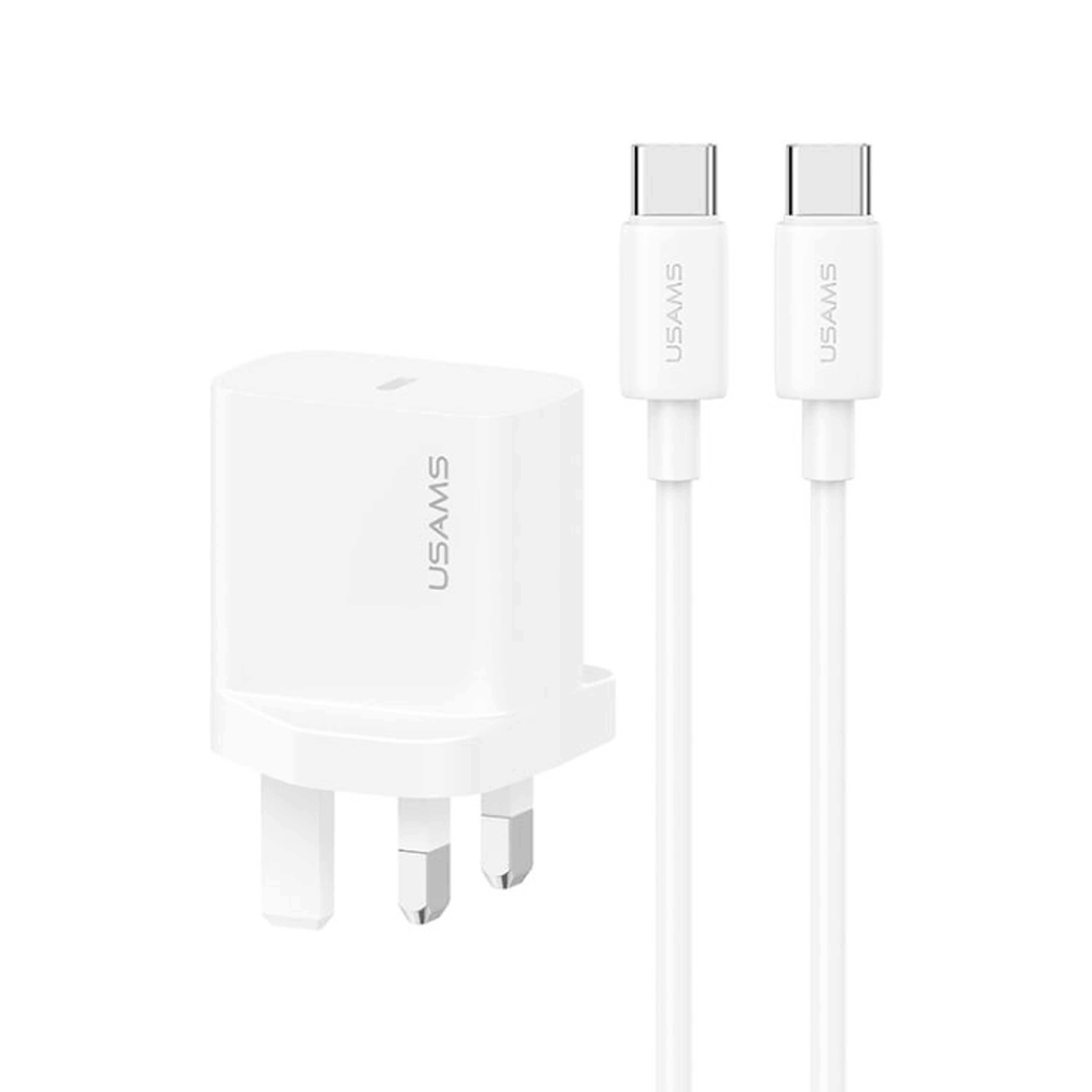usams cc227 20w usb-c charger set with pd fast charger usb-c cable 1m type-c wall adapter