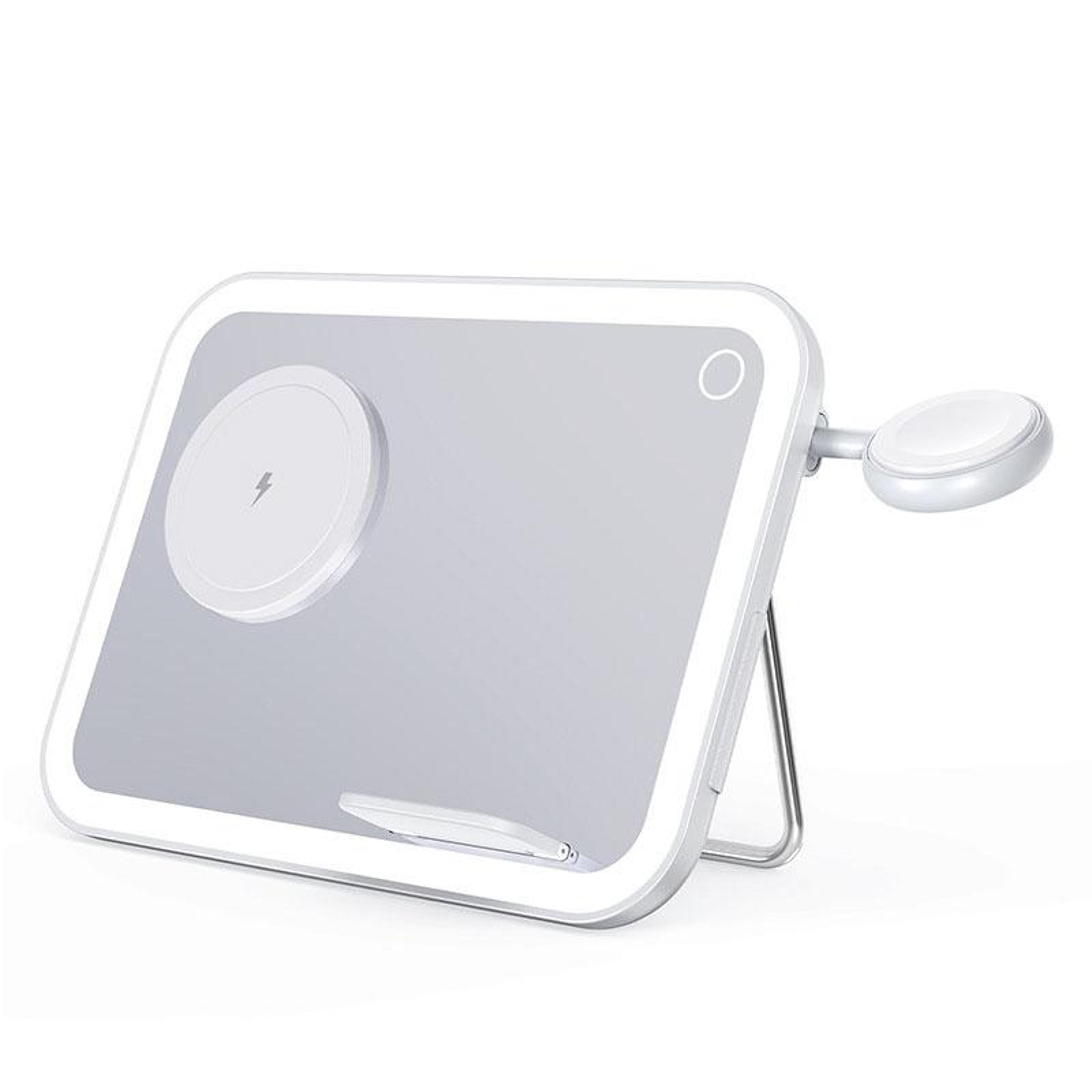 magsafe 3 in 1 wireless charging station with led makeup mirror foldable magnetic charger and night light