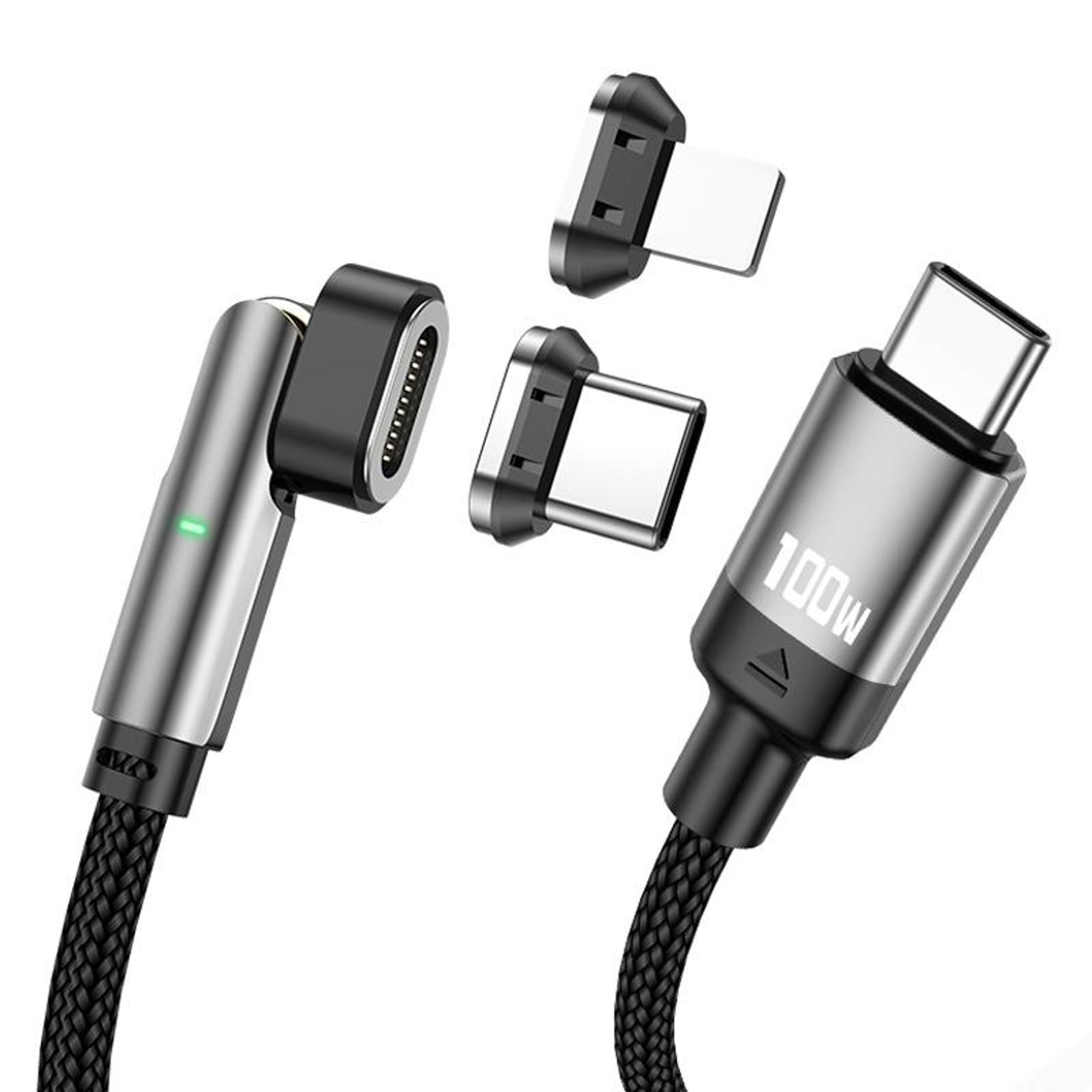 enkay 100w pd fast charging cable 2 in 1 magnetic charging cable with 180° rotating usb c and lightning connectors 1m