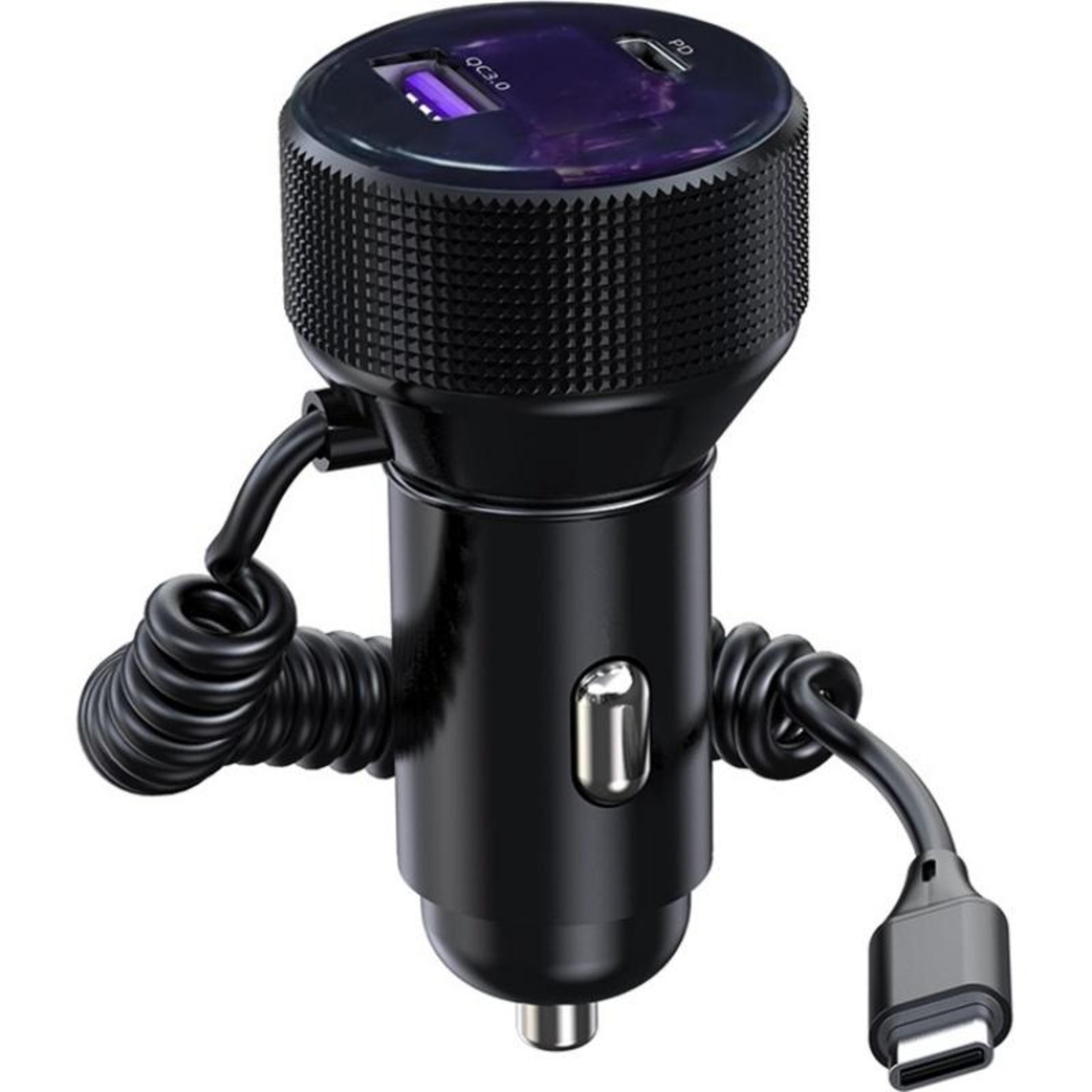k18b usb c car charger 30w pd dual port fast car charger with retractable type c spring cable