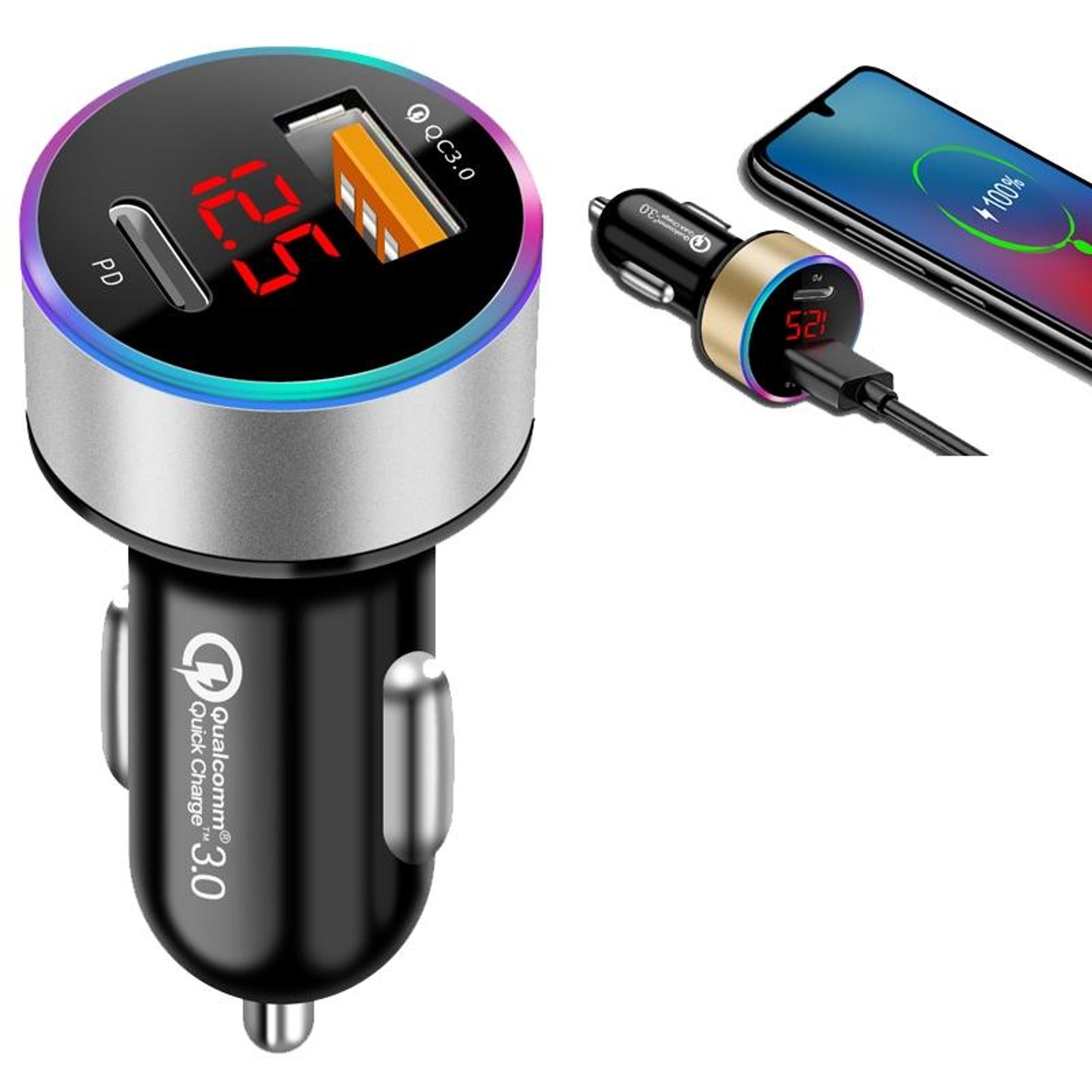 36w pd qc3.0 fast car charger with led voltage display dual usb c aluminum alloy adapter