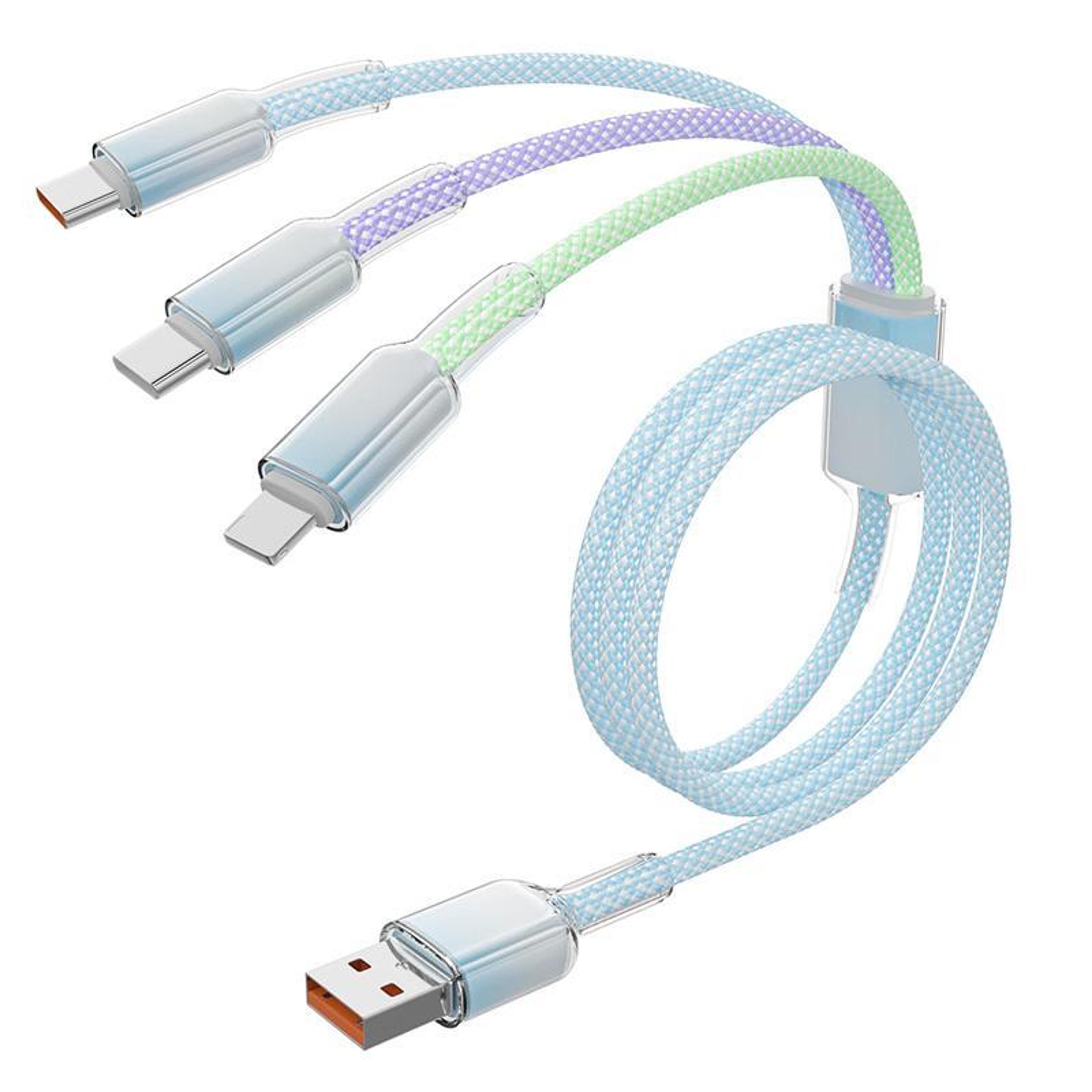 enkay 120w fast charging cable 3 in 1 usb to dual usb c and lightning nylon braided cable 1.2m