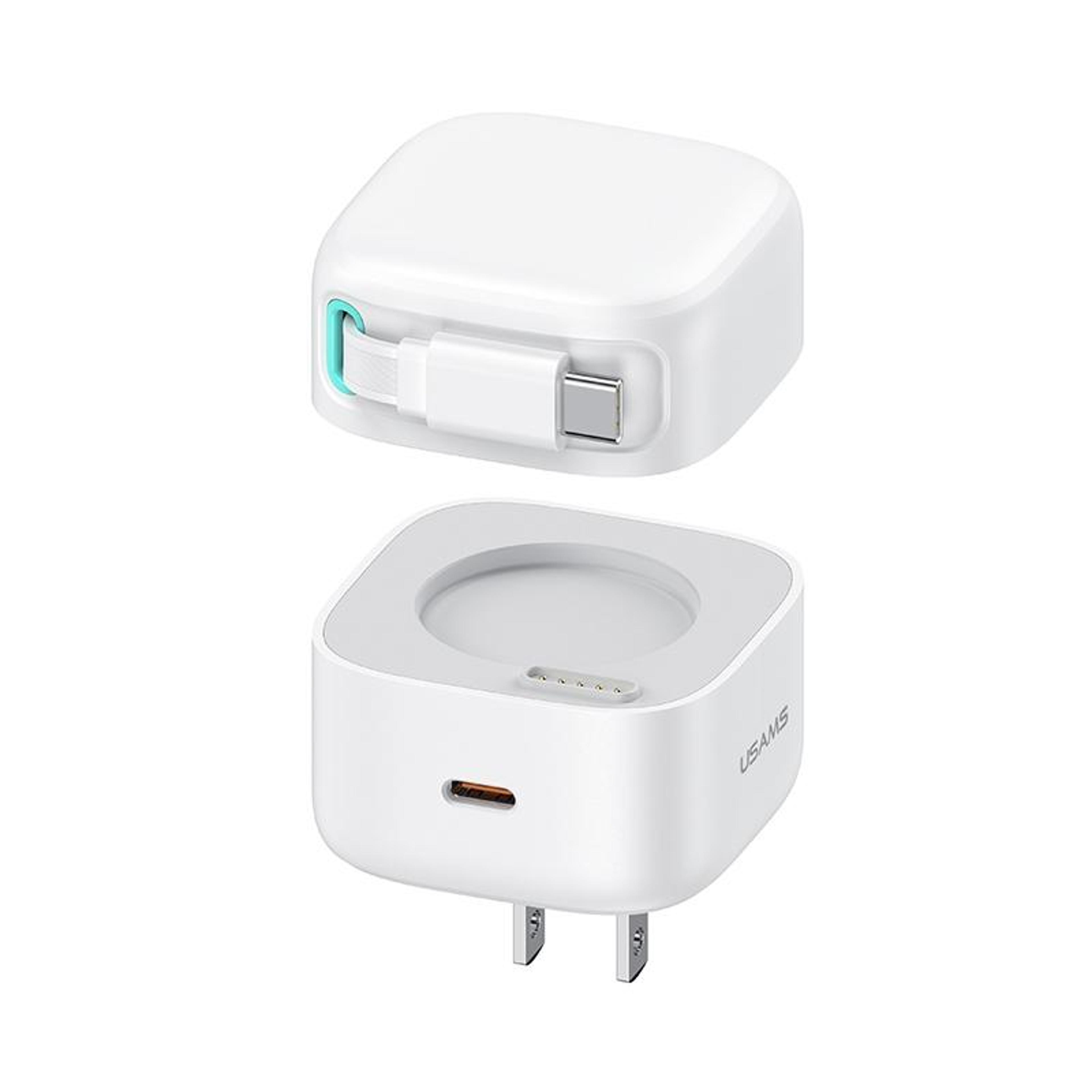 usams 35w gan fast charger dual usb c pd wall charger with retractable cable us plug white