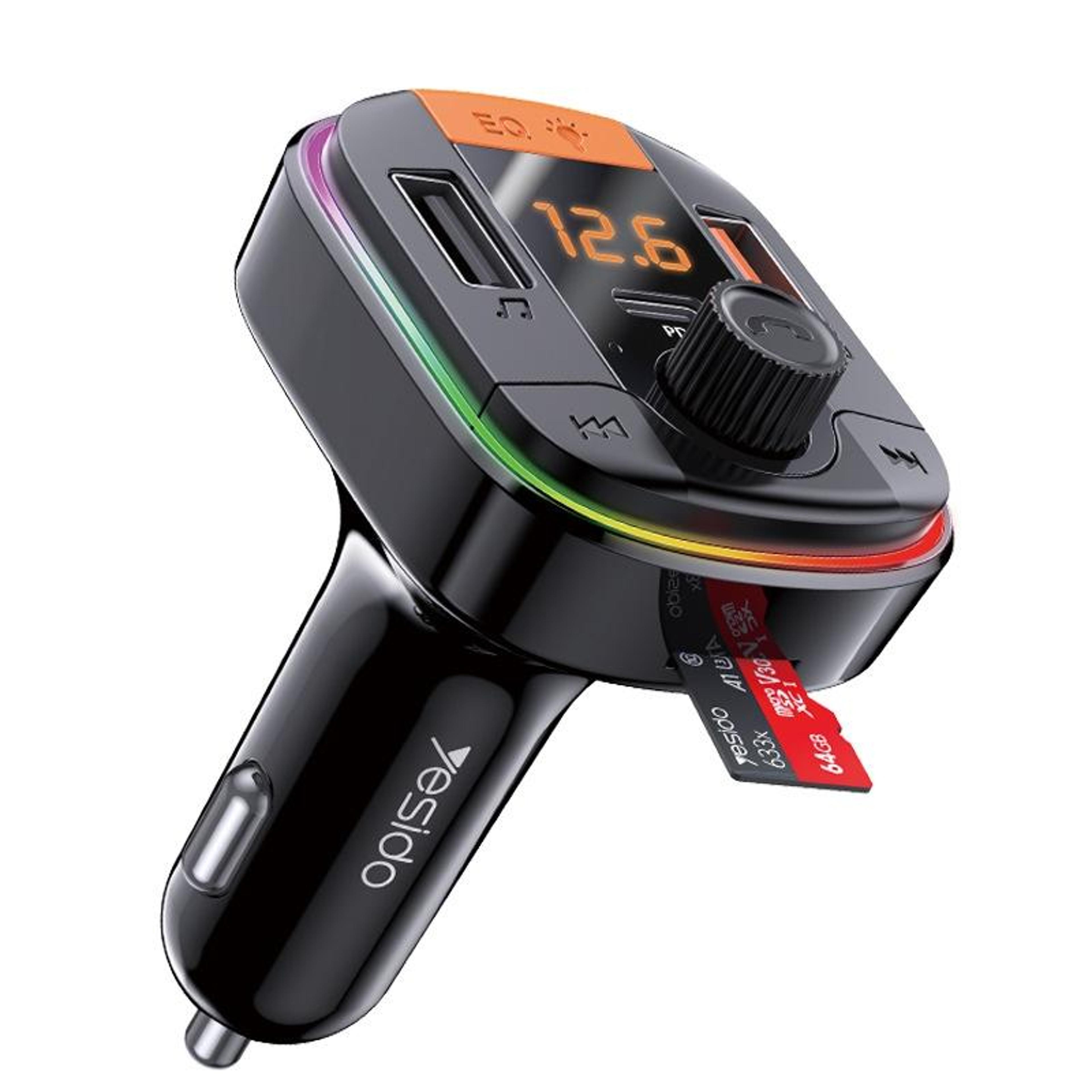 yesido y45 bluetooth fm transmitter pd fast car charger with qc 3.0 usb digital display