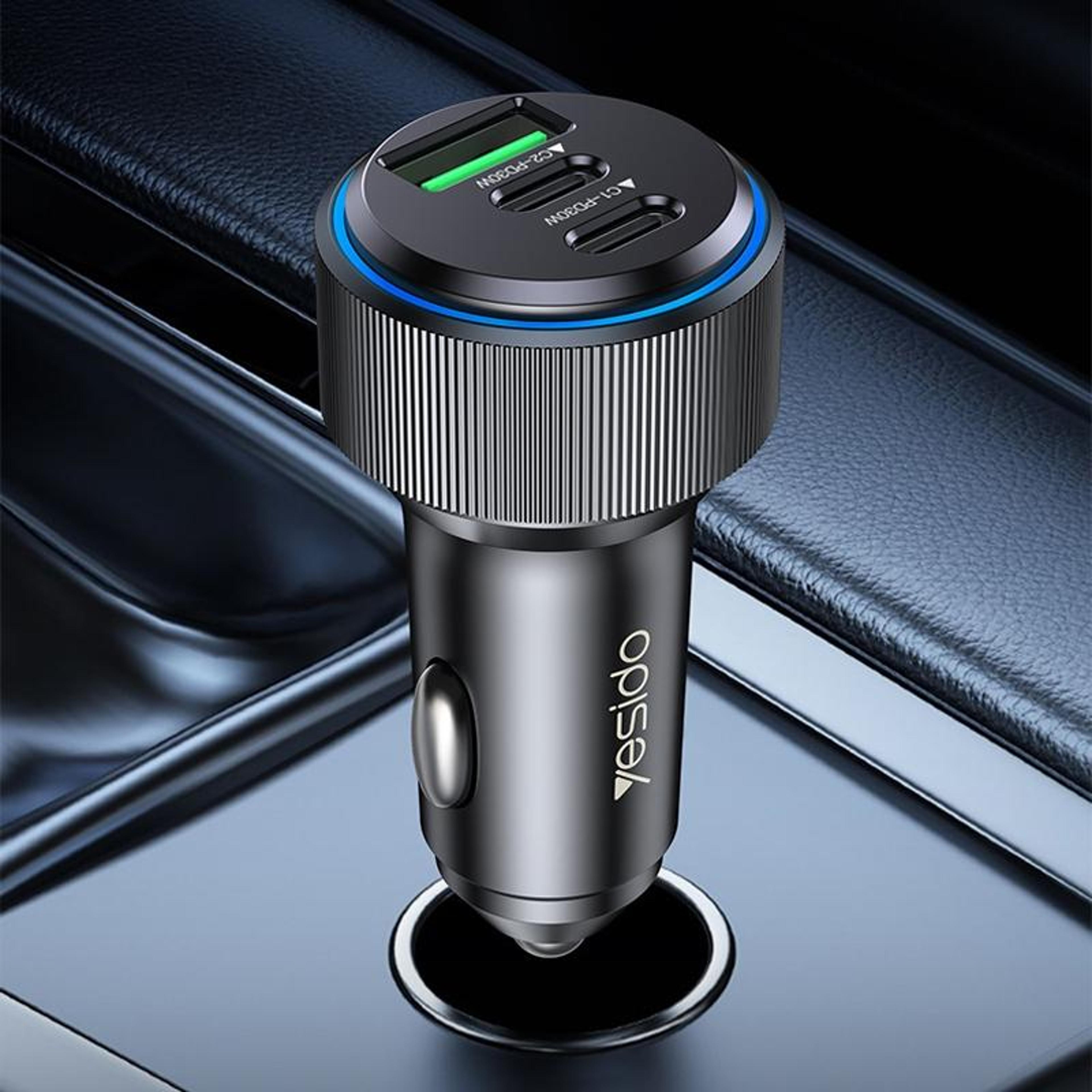 yesido y50 30w usb car charger pd fast charging adapter with dual usb c and usb a ports