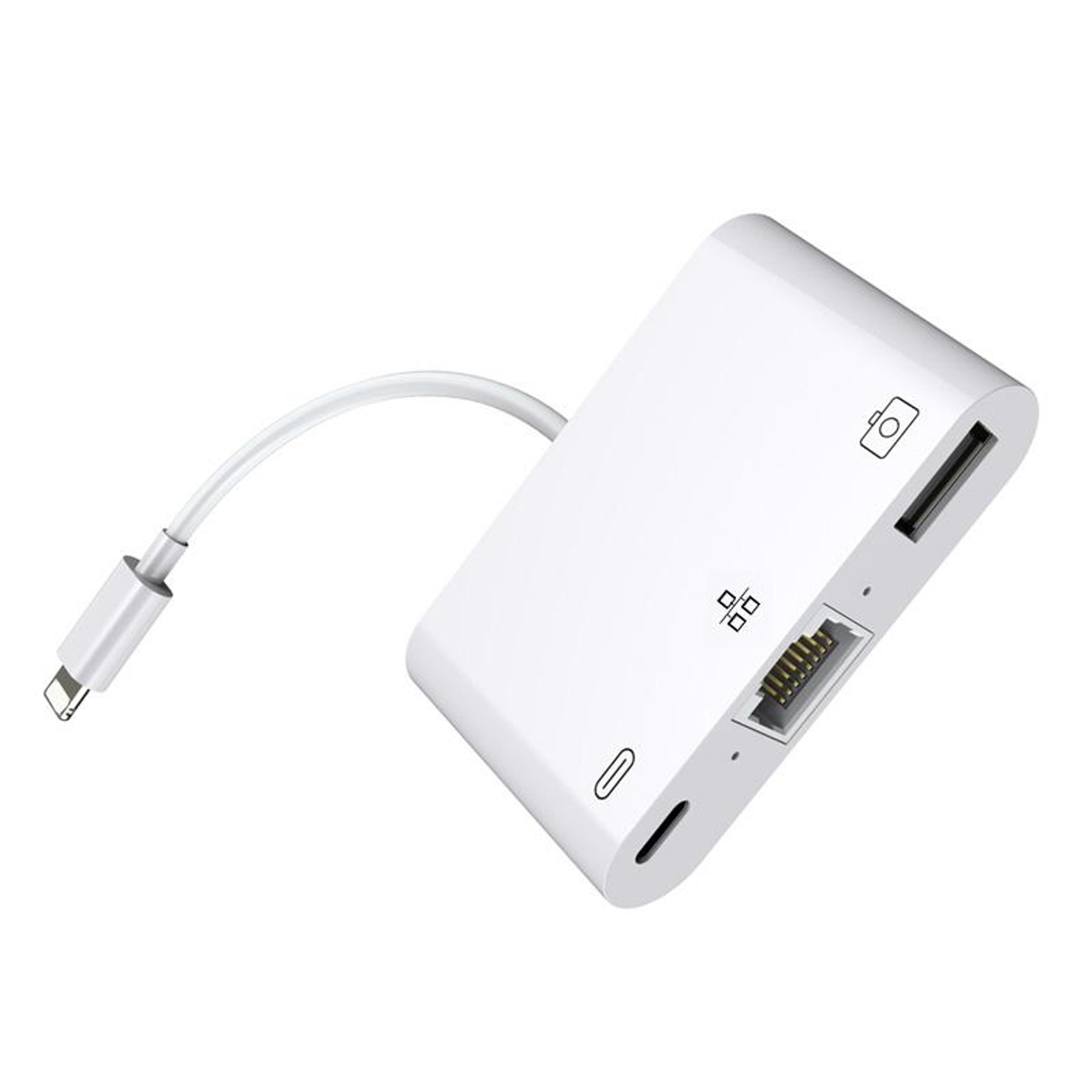 lightning ethernet adapter with rj45 network usb camera reader and charging port for iphone ipad