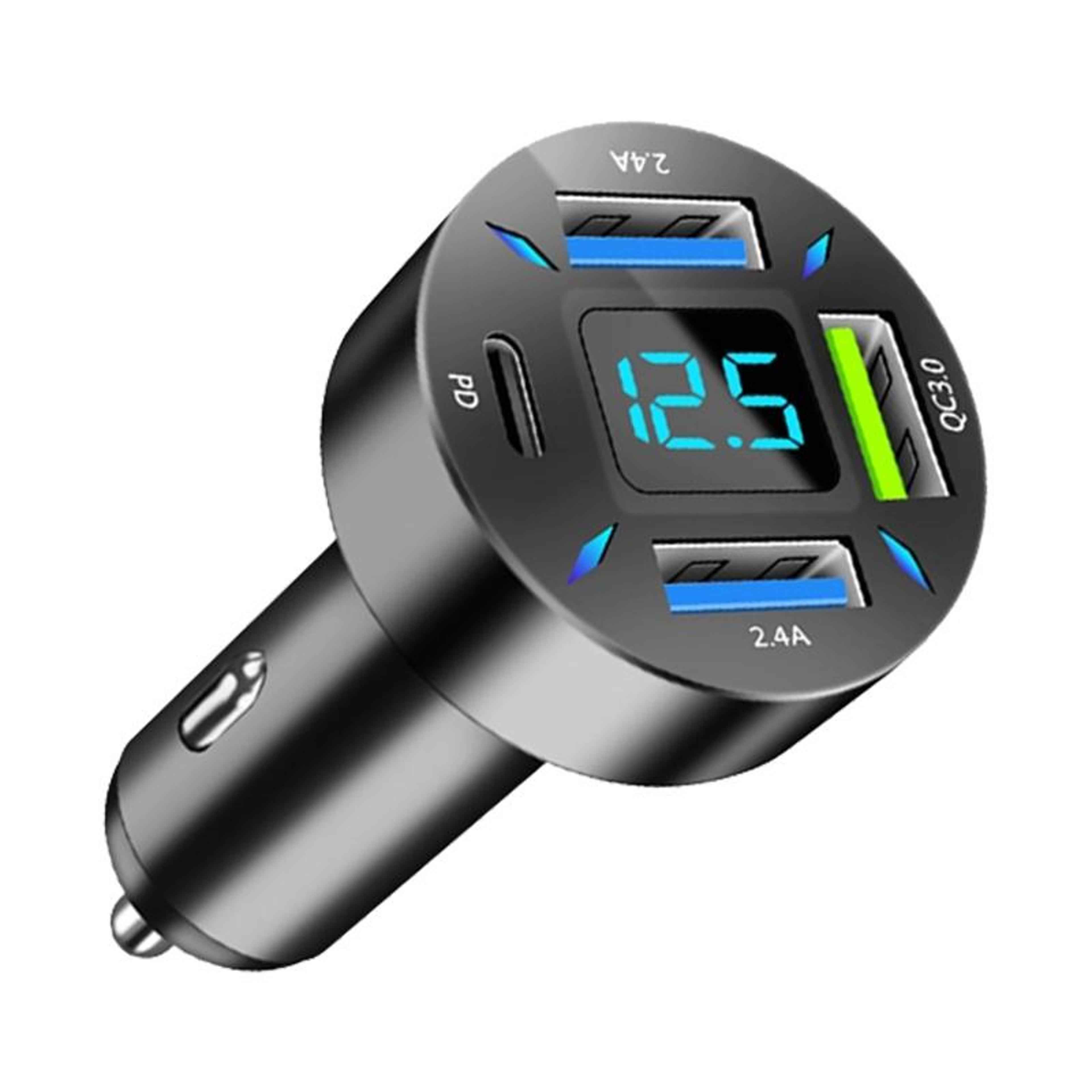 4 port usb car charger with pd20w qc3.0 fast charging and digital voltage display