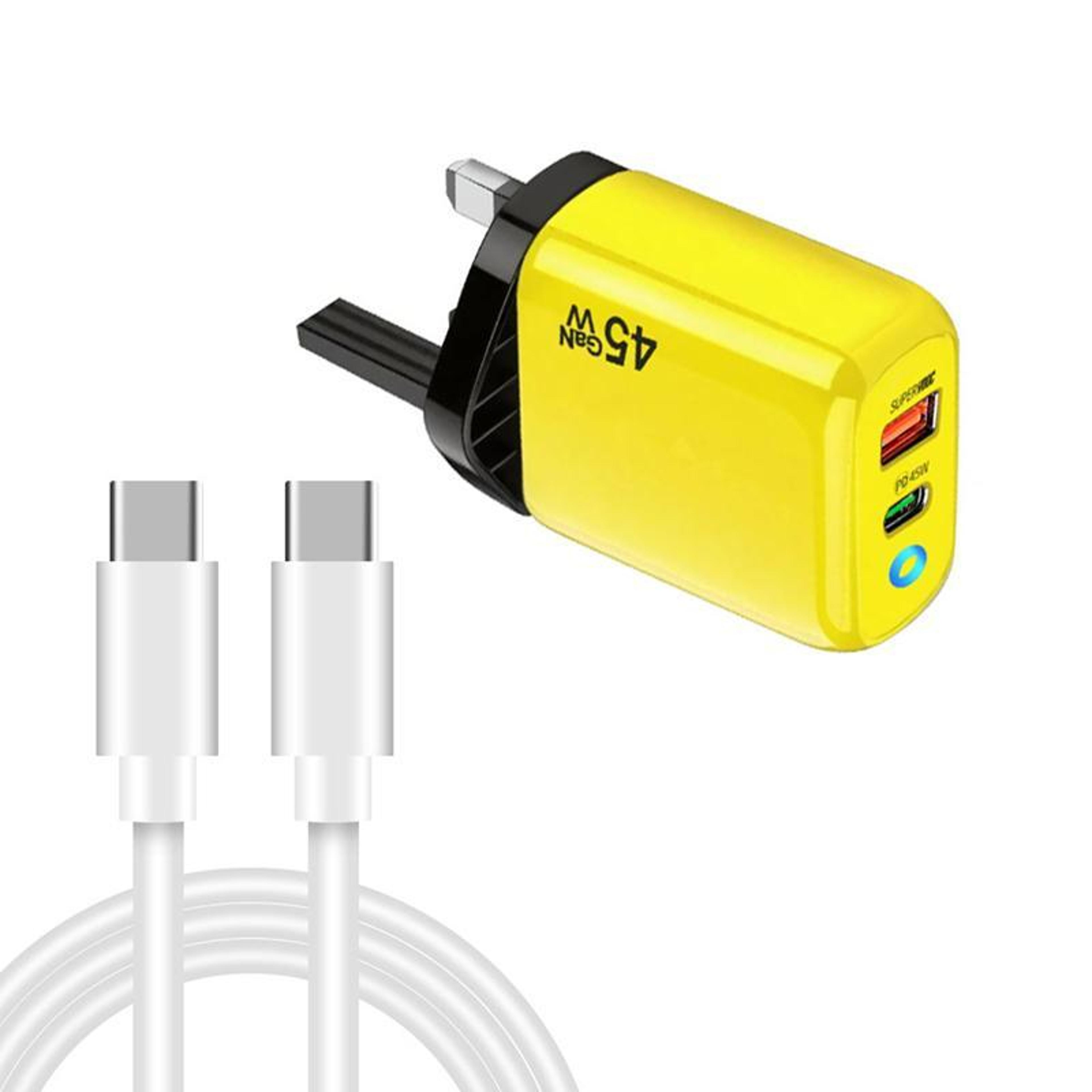 te-pd45 45w gan charger dual usb-c usb fast charger with pd3.0 cable for laptop tablet and phone
