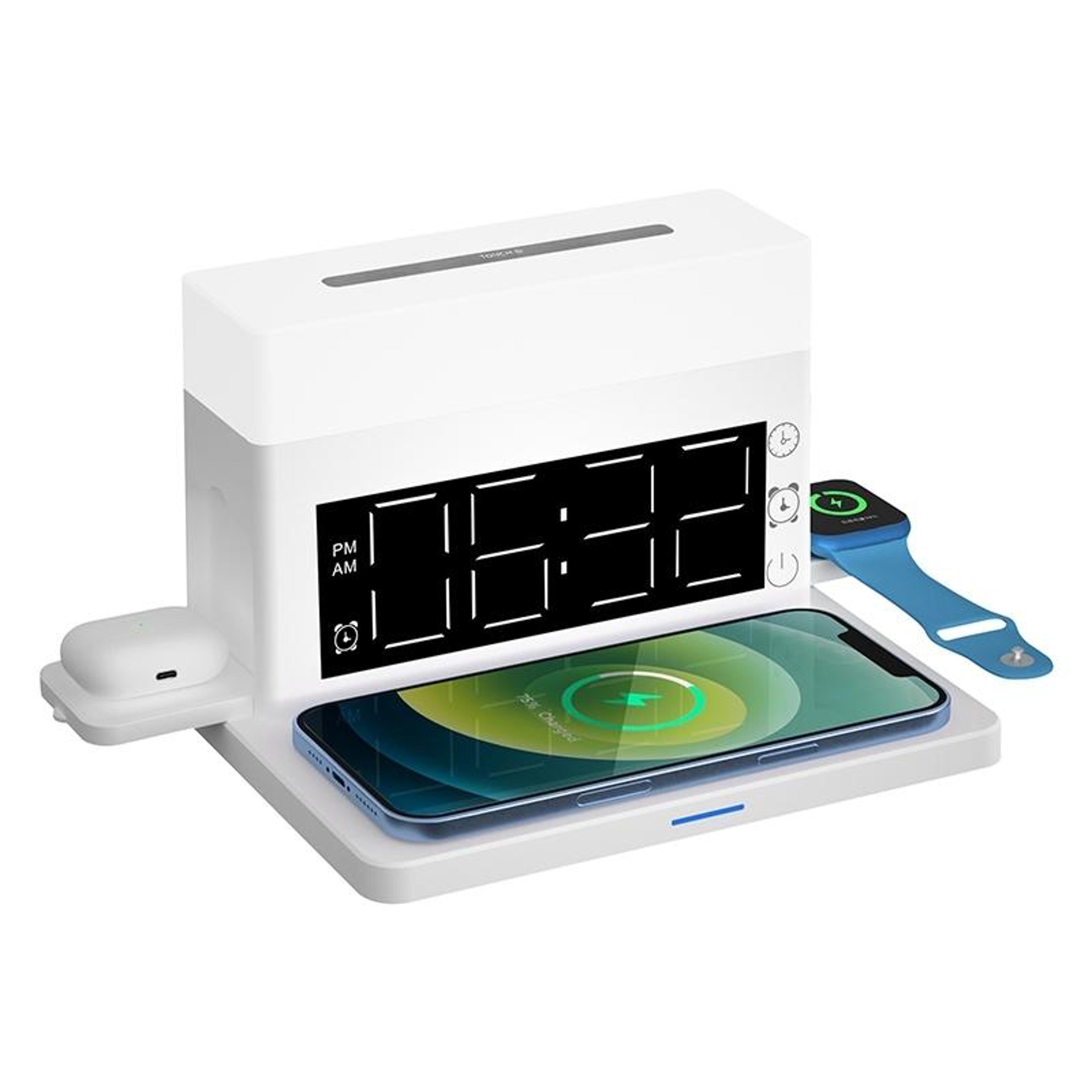 n65 6 in 1 wireless charger fast wireless charging station with clock alarm led light for phone watch earbuds