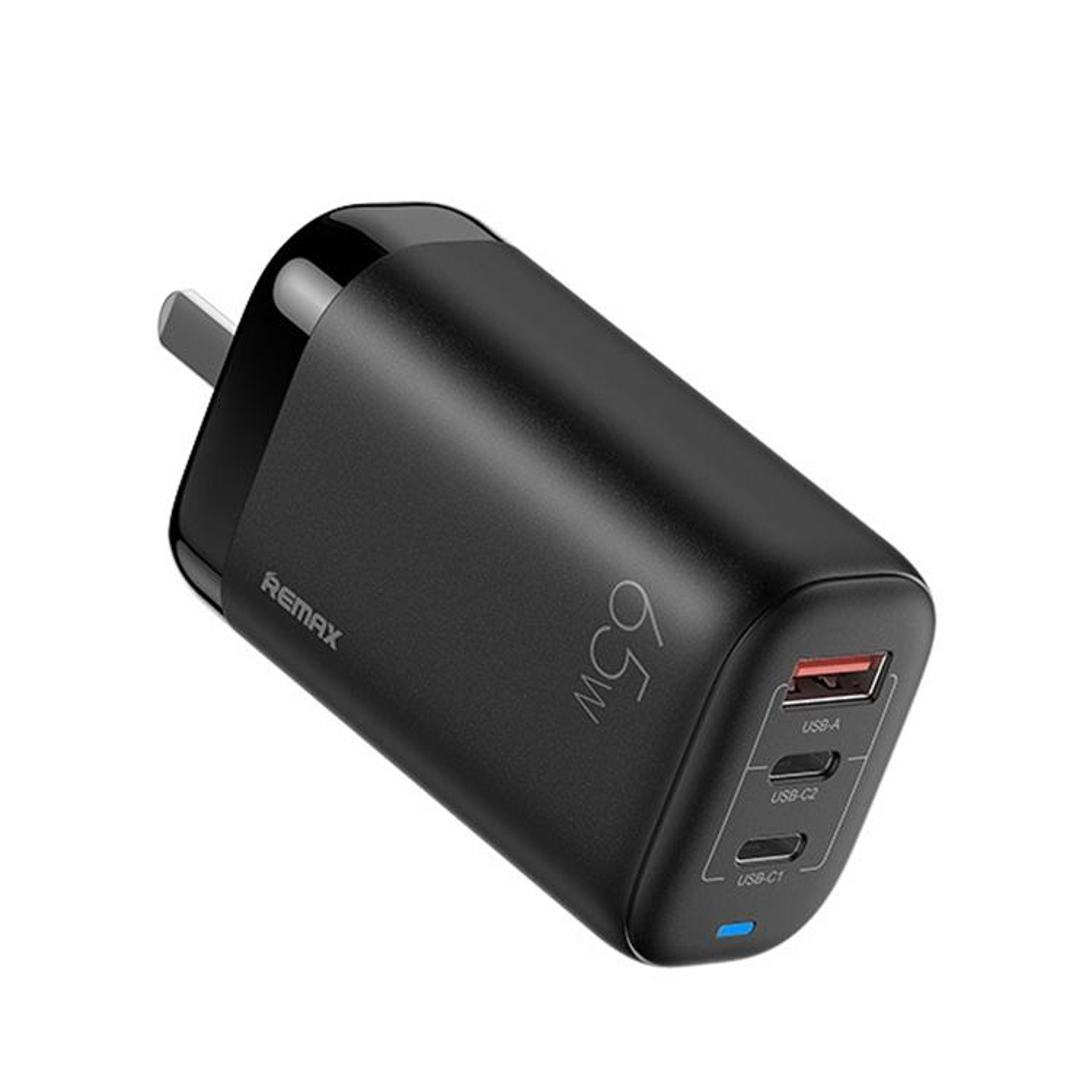 remax rp-u55 65w gan charger 3 port usb c fast charger for laptop tablet and phone