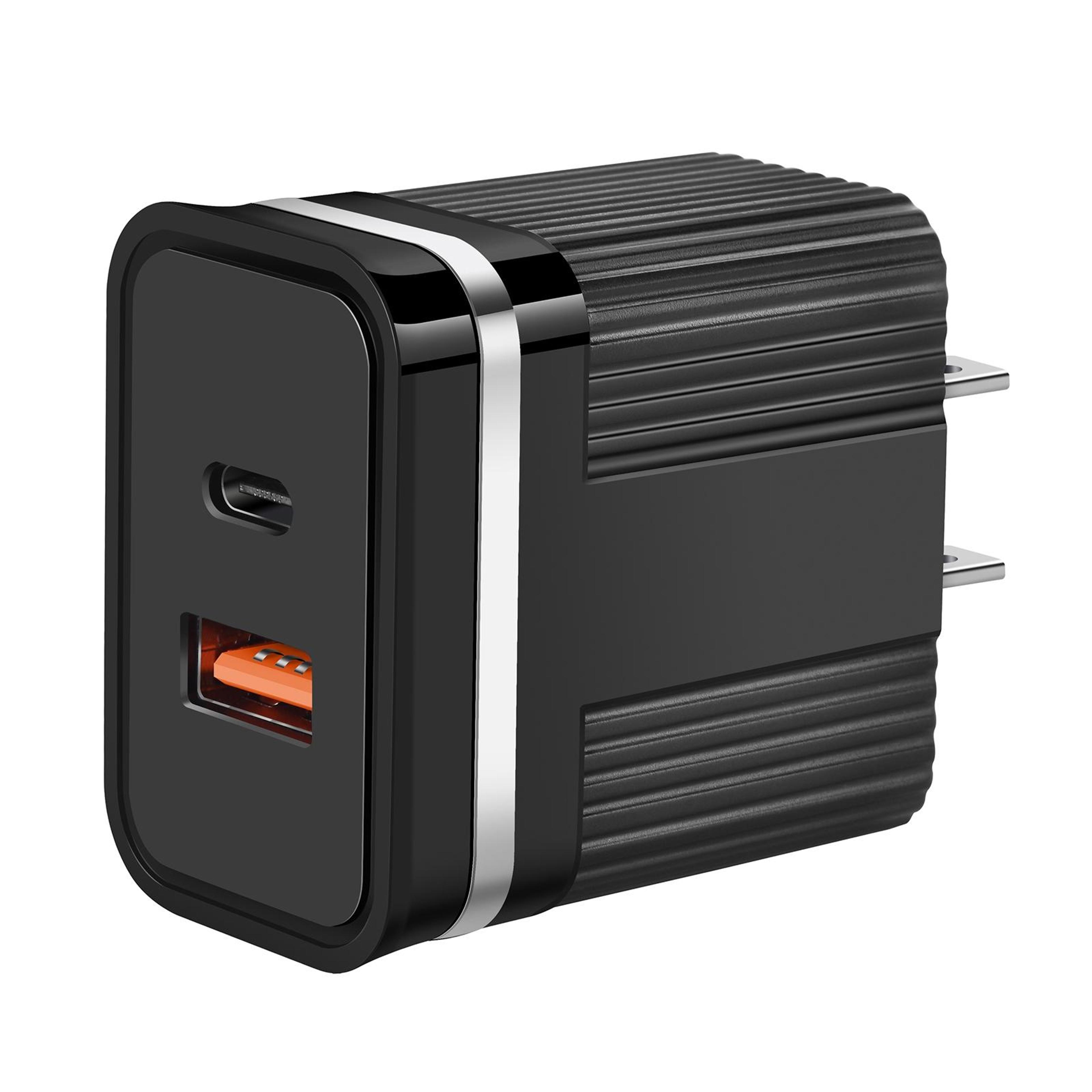 rsy usb-c wall charger dual port fast charging travel charger with usb and type c us plug