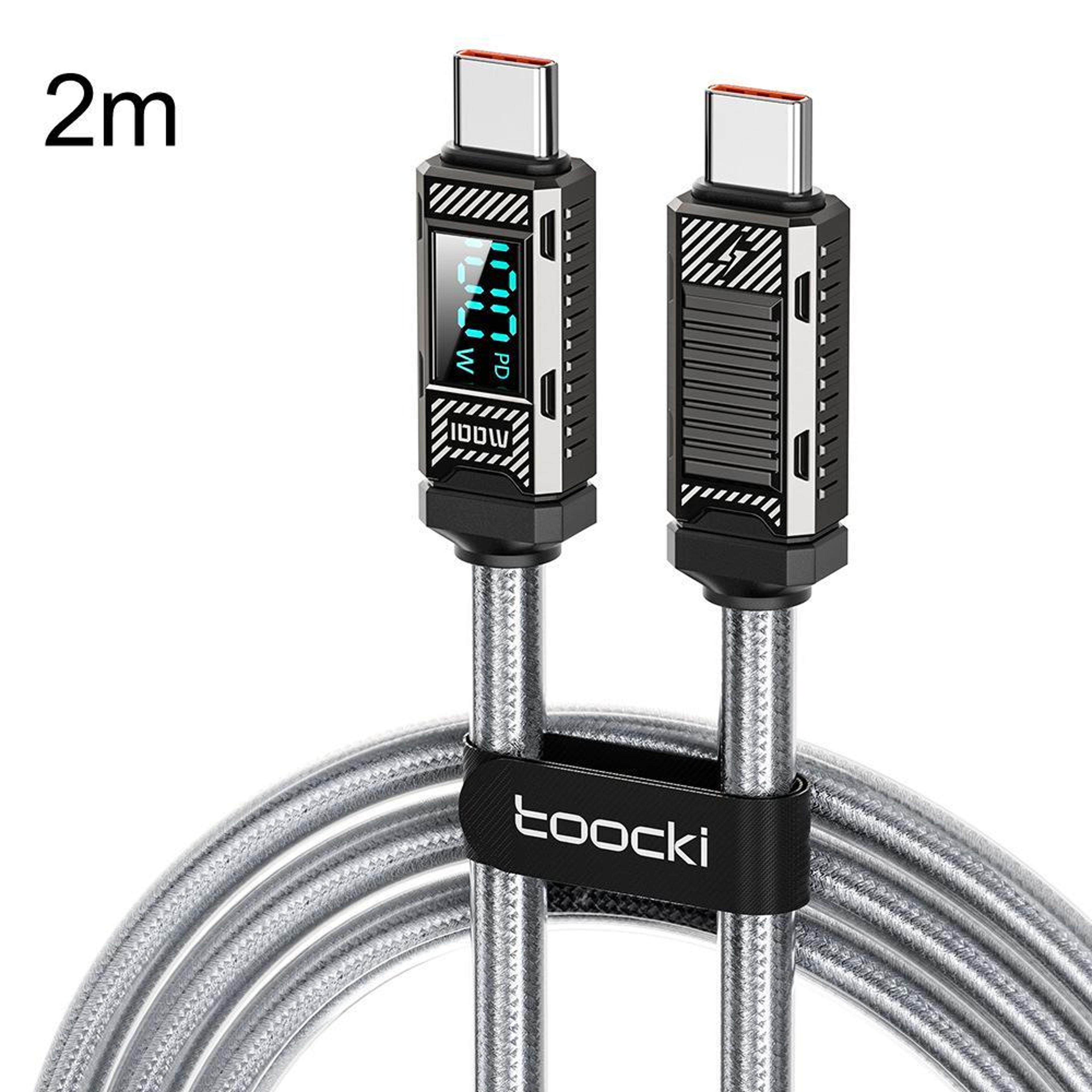 toocki 100w usb c cable with led power display fast charging usb c to usb c cable 2m black