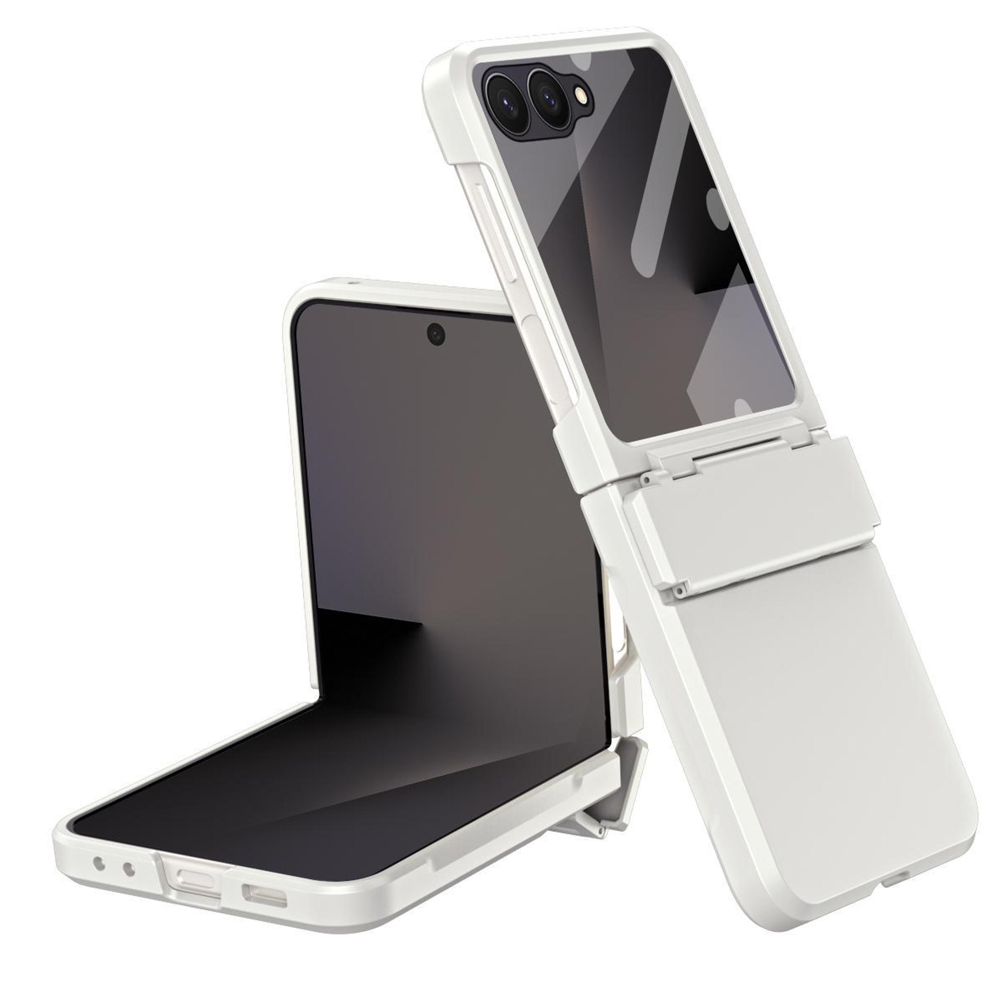 galaxy z flip8 shockproof phone case with hinge protection leather finish and tempered glass back