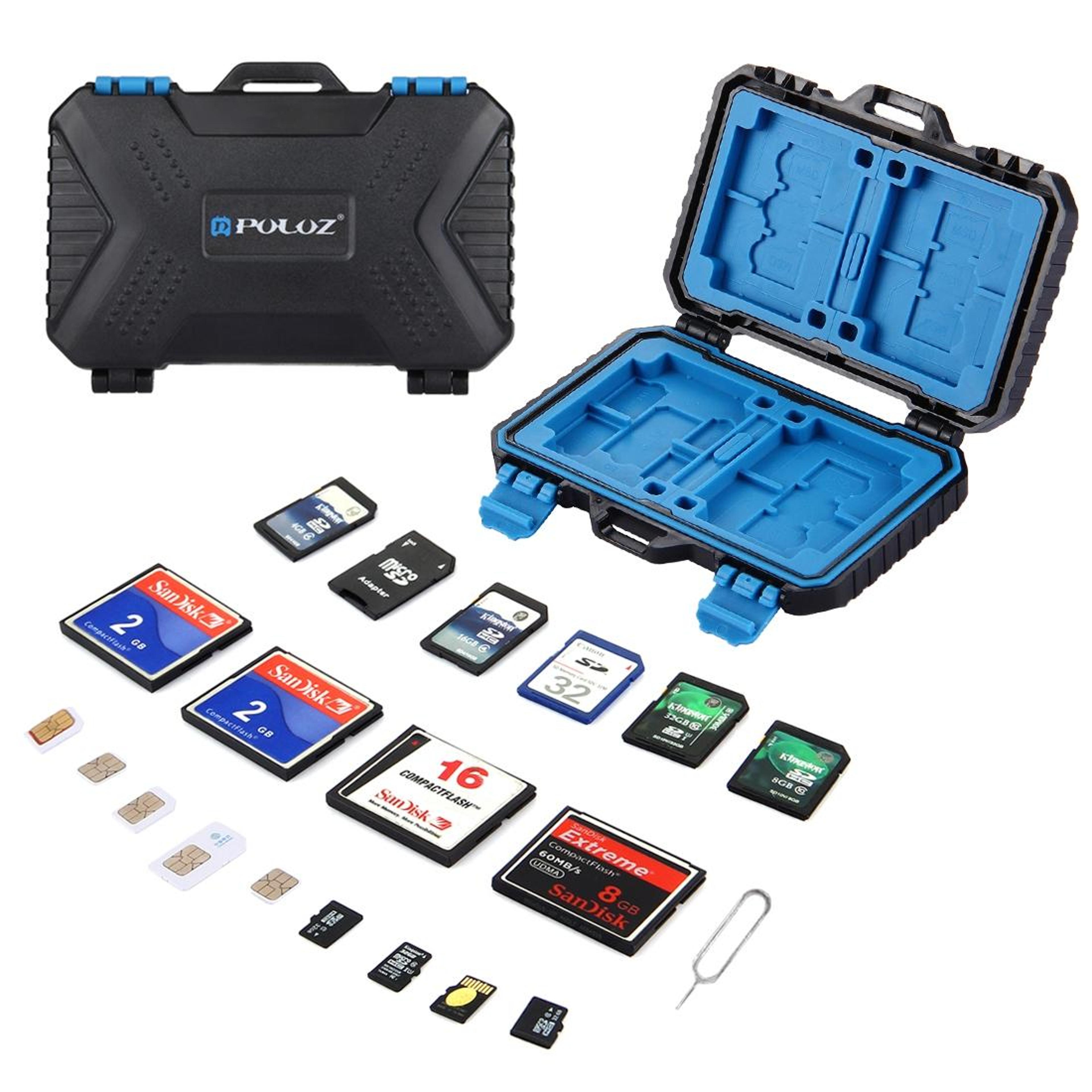puluz waterproof memory card case 27 slot sd card holder and sim card organizer