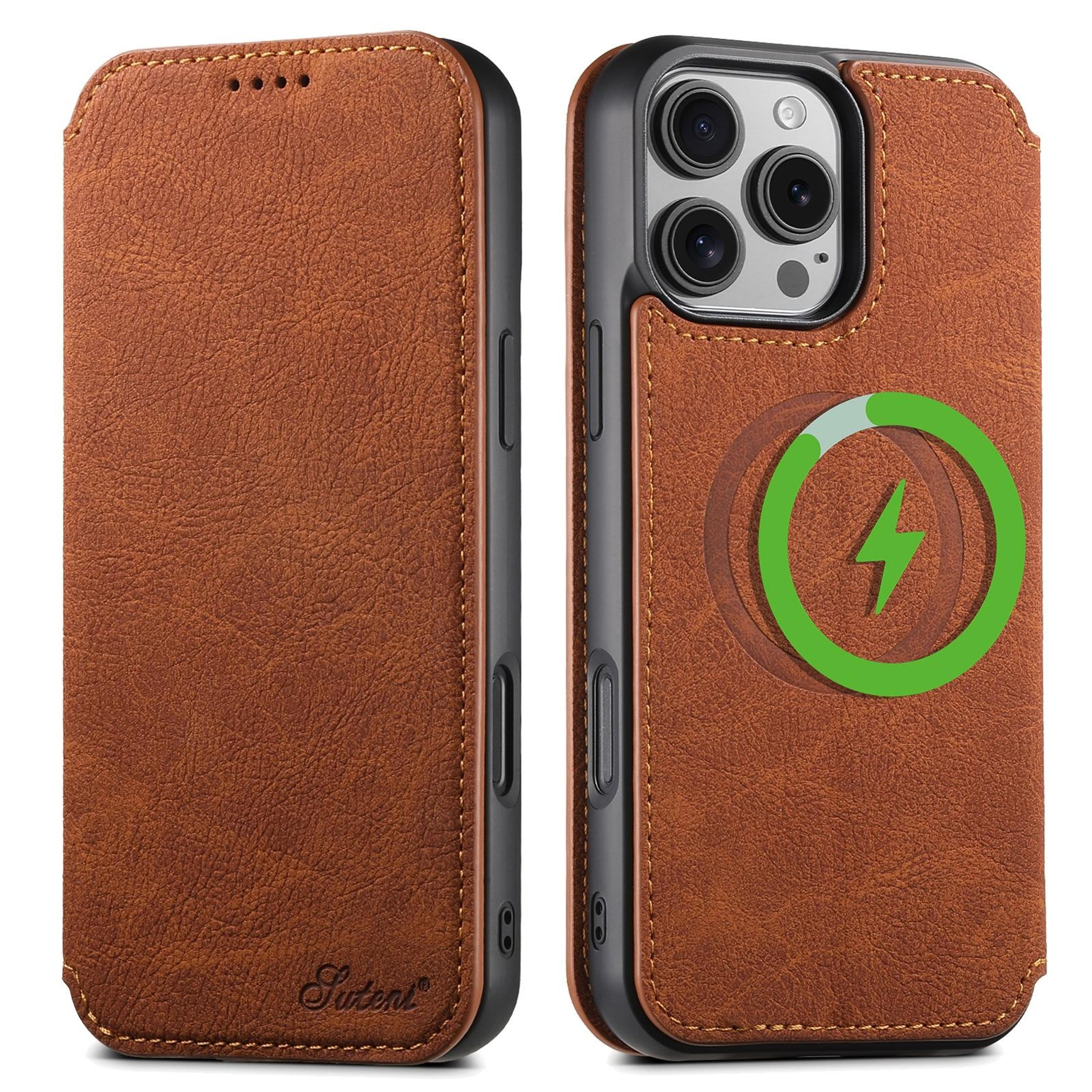 suteni j06 magsafe wallet case for iphone 16 pro max retro leather phone case with card holder stand