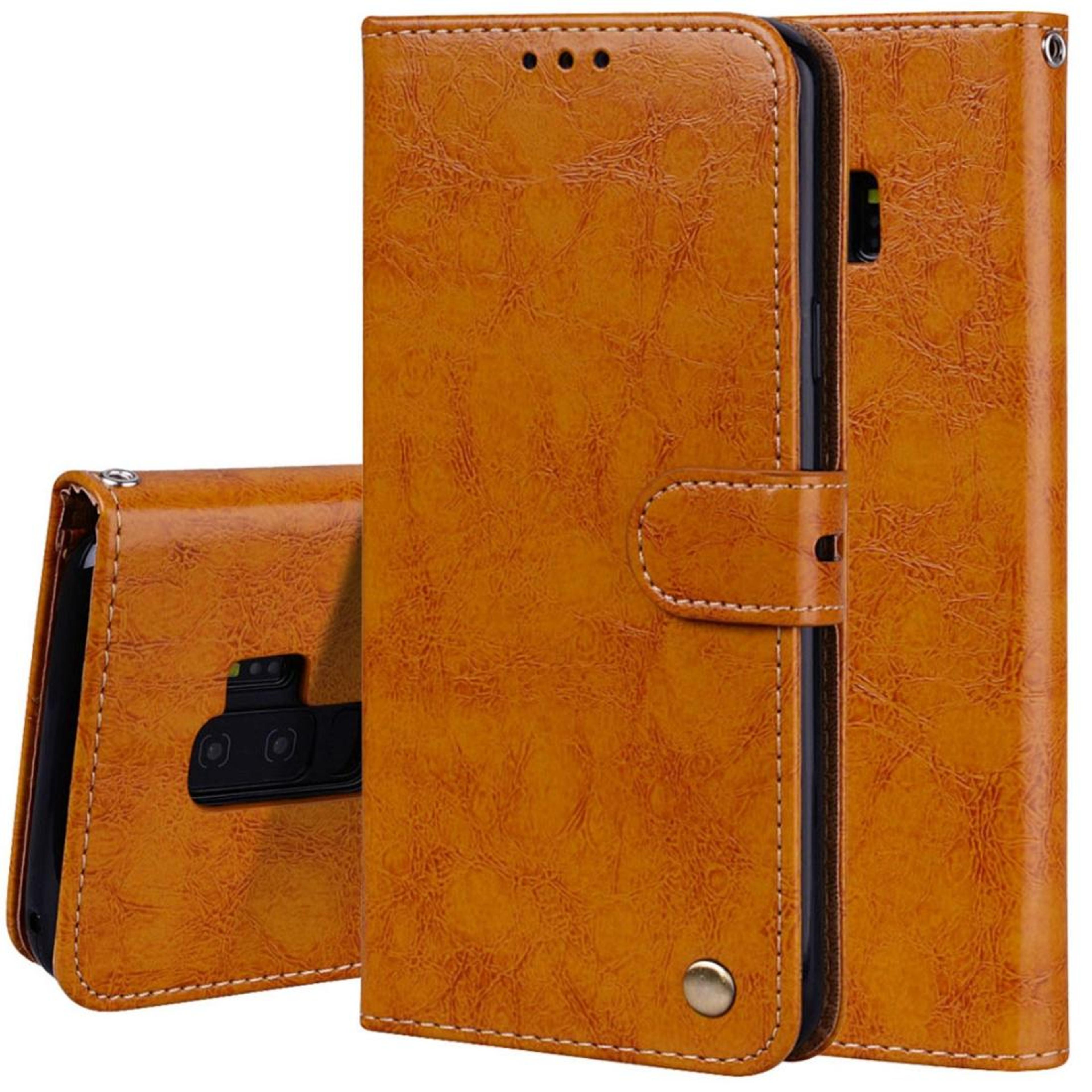 galaxy s9 plus wallet case vintage leather flip cover with card slots, stand and cash pocket