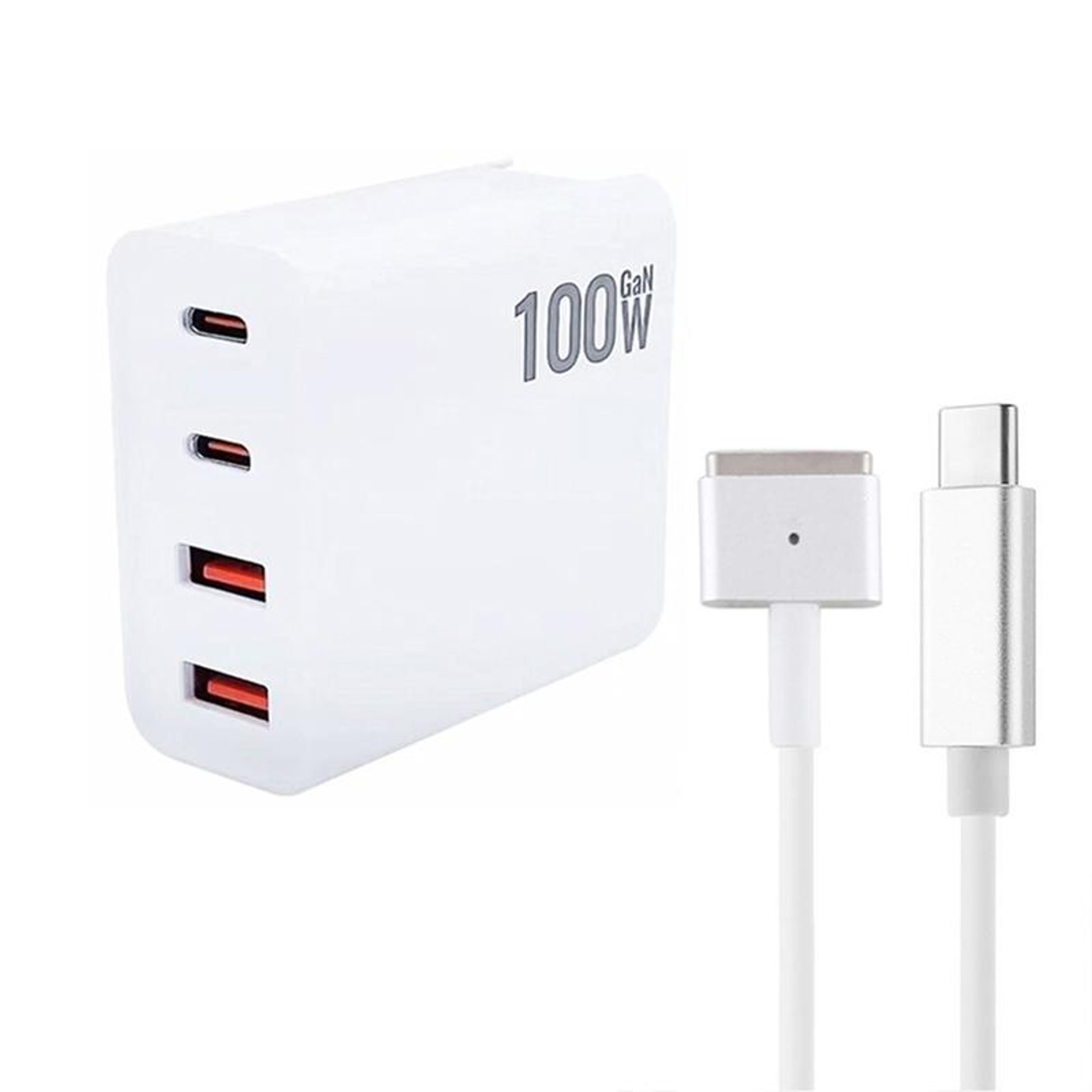 100w gan charger usb c fast charger 4 port wall charger with magsafe 2 cable for macbook