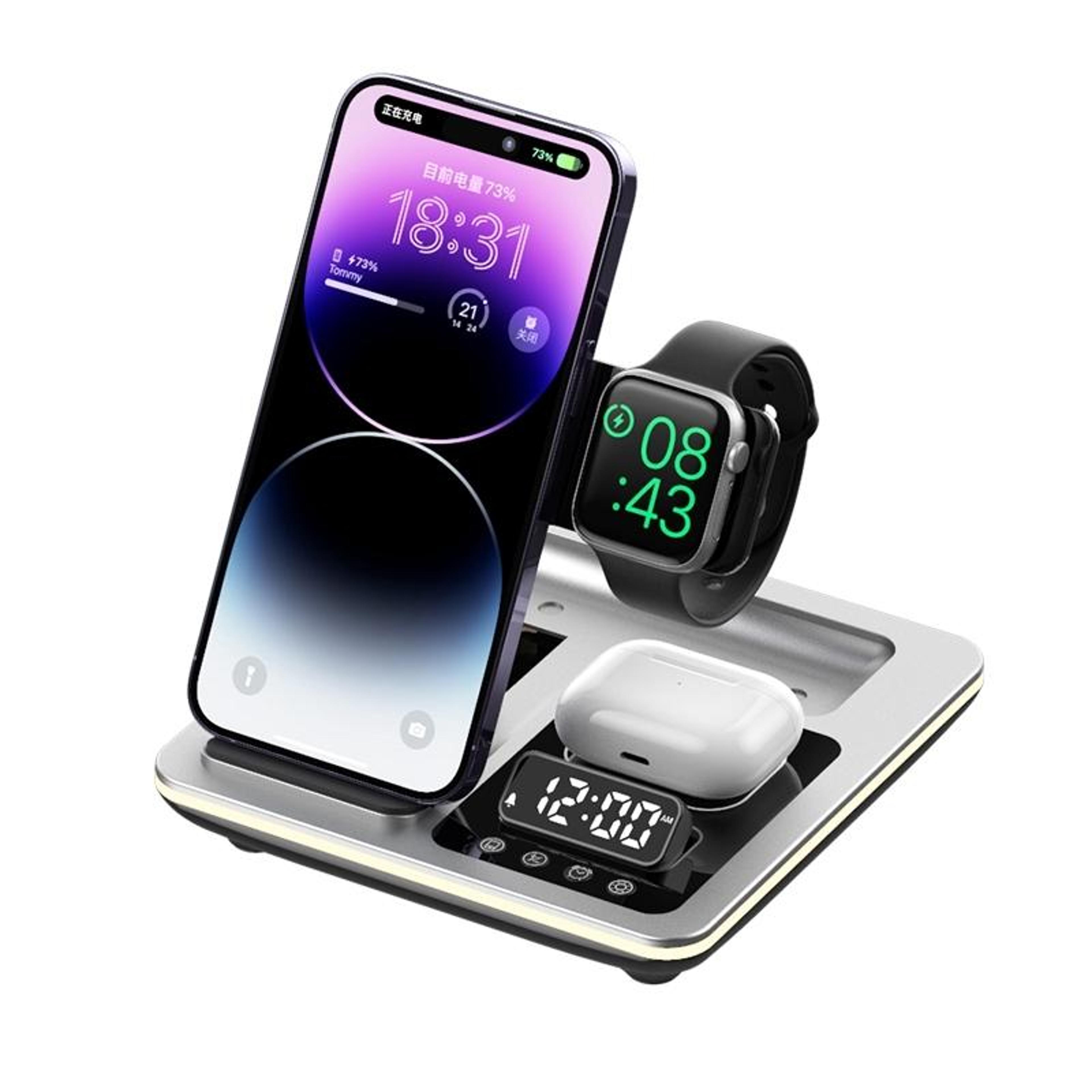 a93 5 in 1 wireless charger foldable wireless charging station with phone stand alarm clock and rgb light