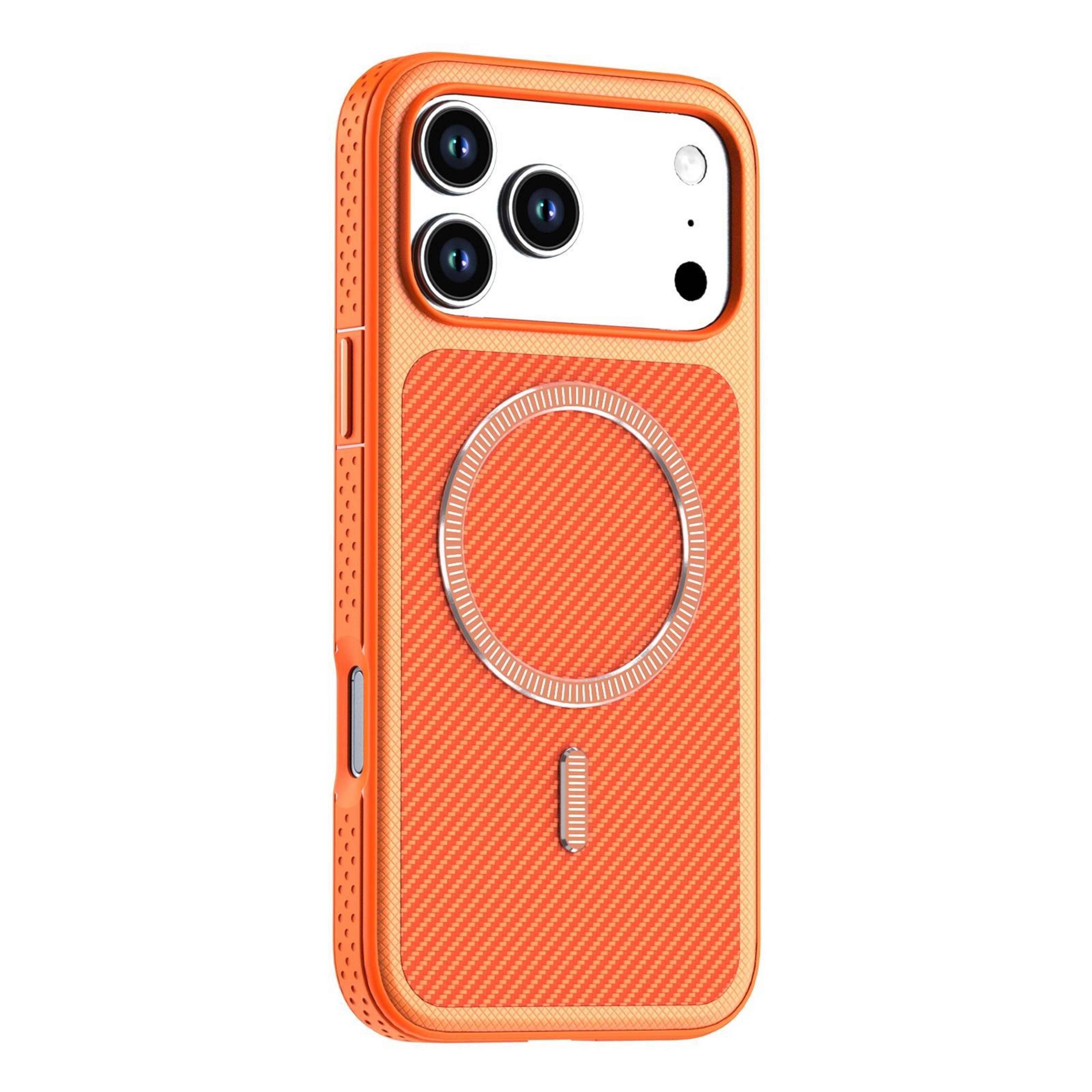 iphone 17 pro magnetic vegan leather case with carbon fiber texture magsafe compatible
