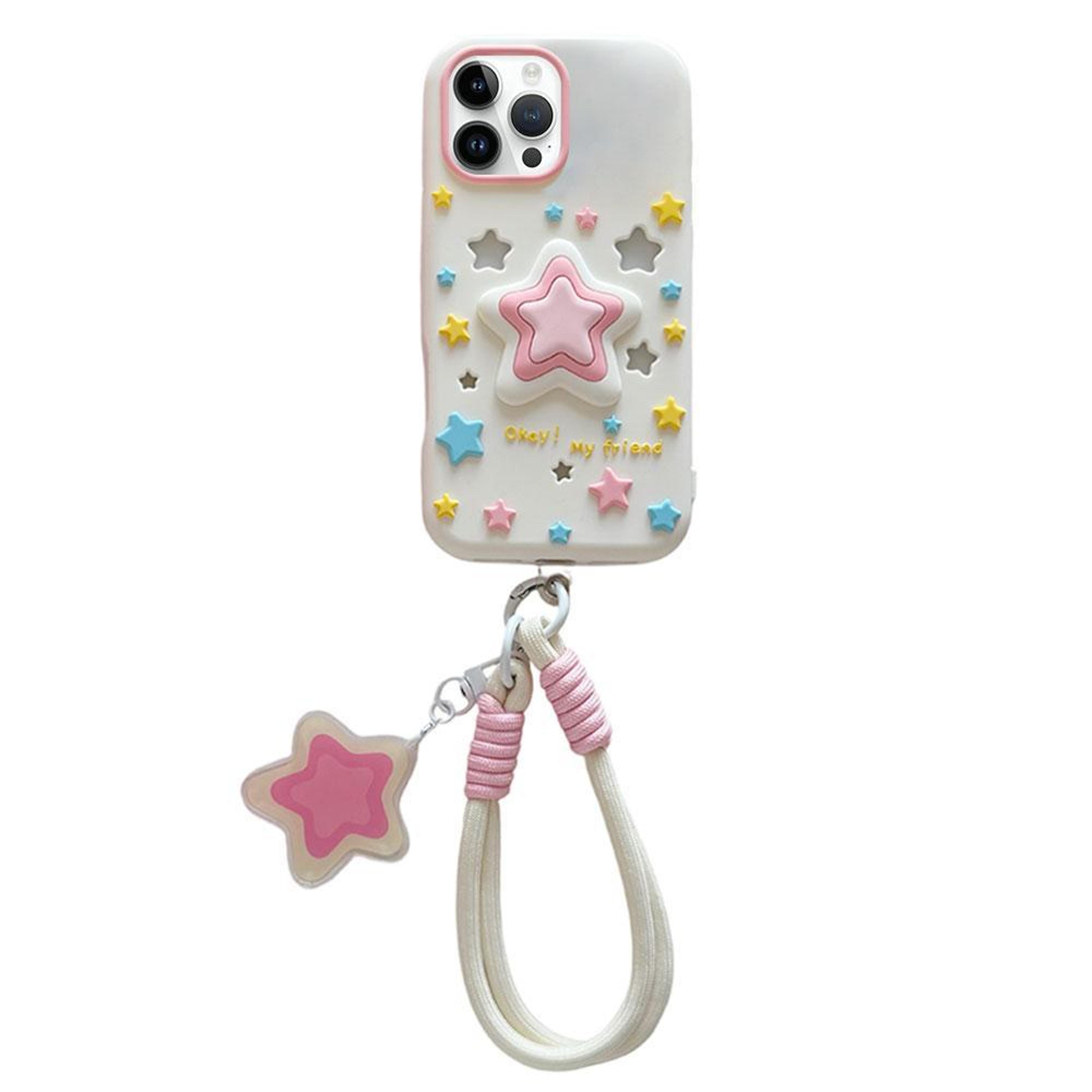 iphone 15 pro silicone case with lanyard cute star protective shockproof cover