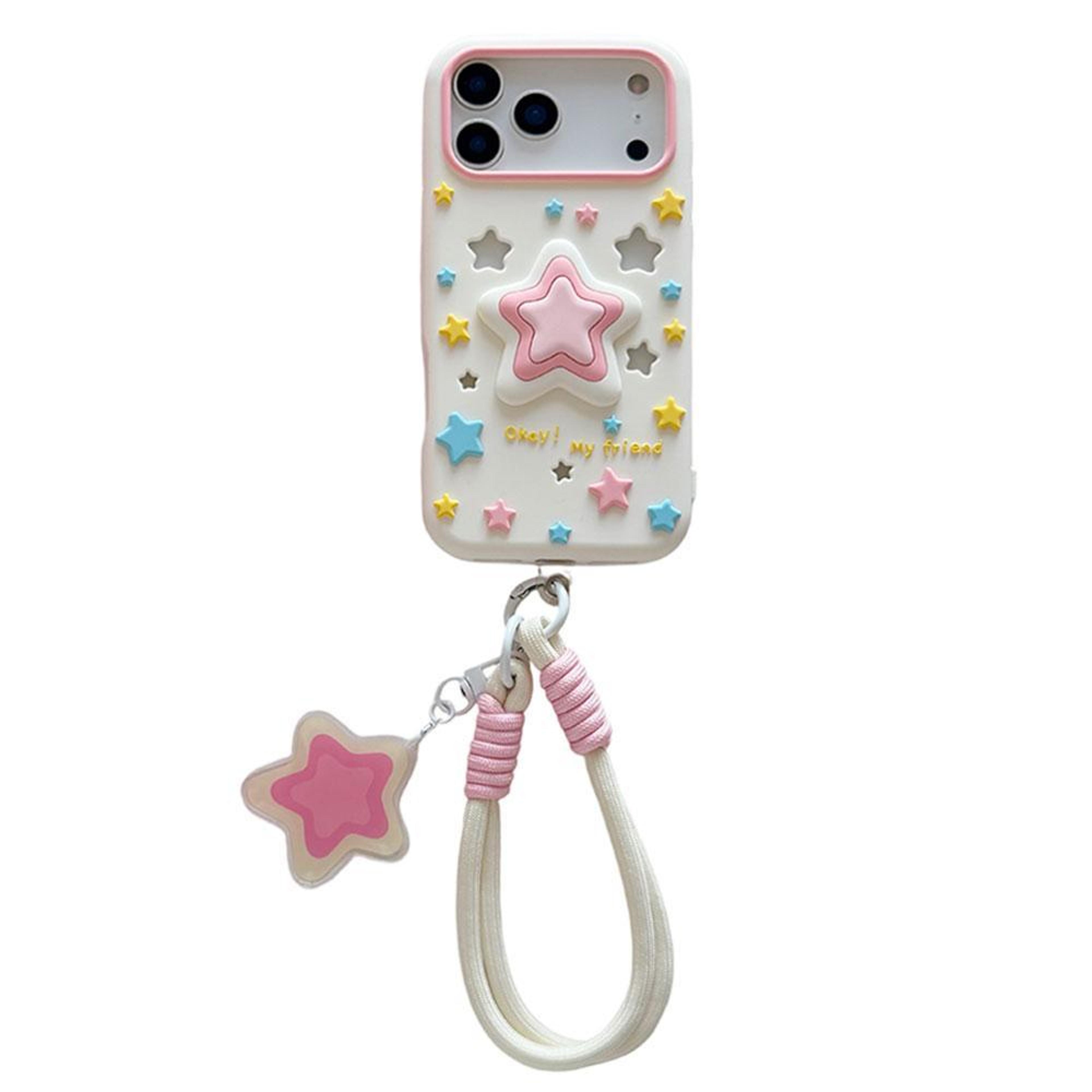 iphone 17 pro and pro max silicone phone case with lanyard cute star protective cover