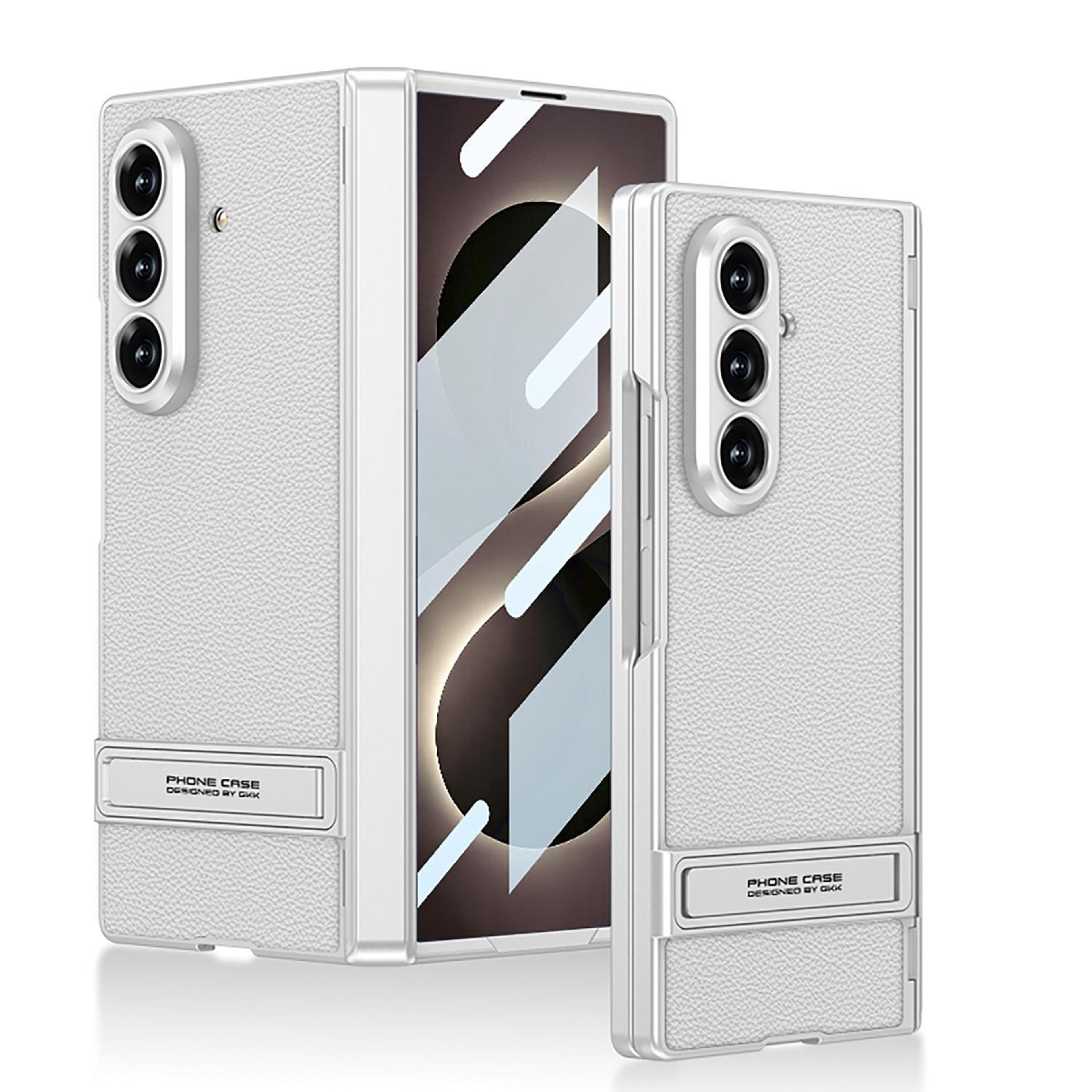 gkk magnetic galaxy z fold8 ultra case vegan leather shockproof kickstand cover silver