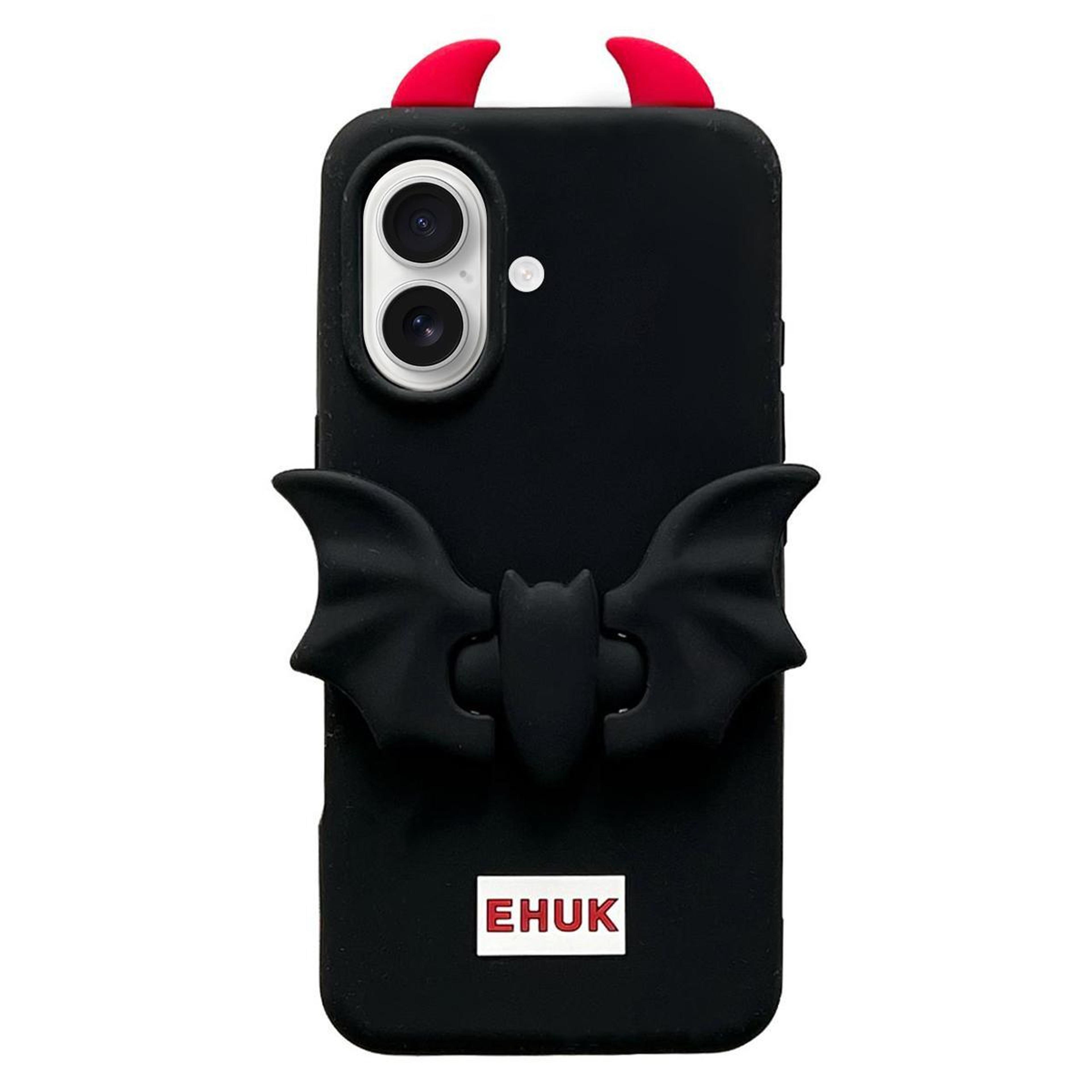 iphone 16 plus silicone case shockproof protective phone cover with bat holder black