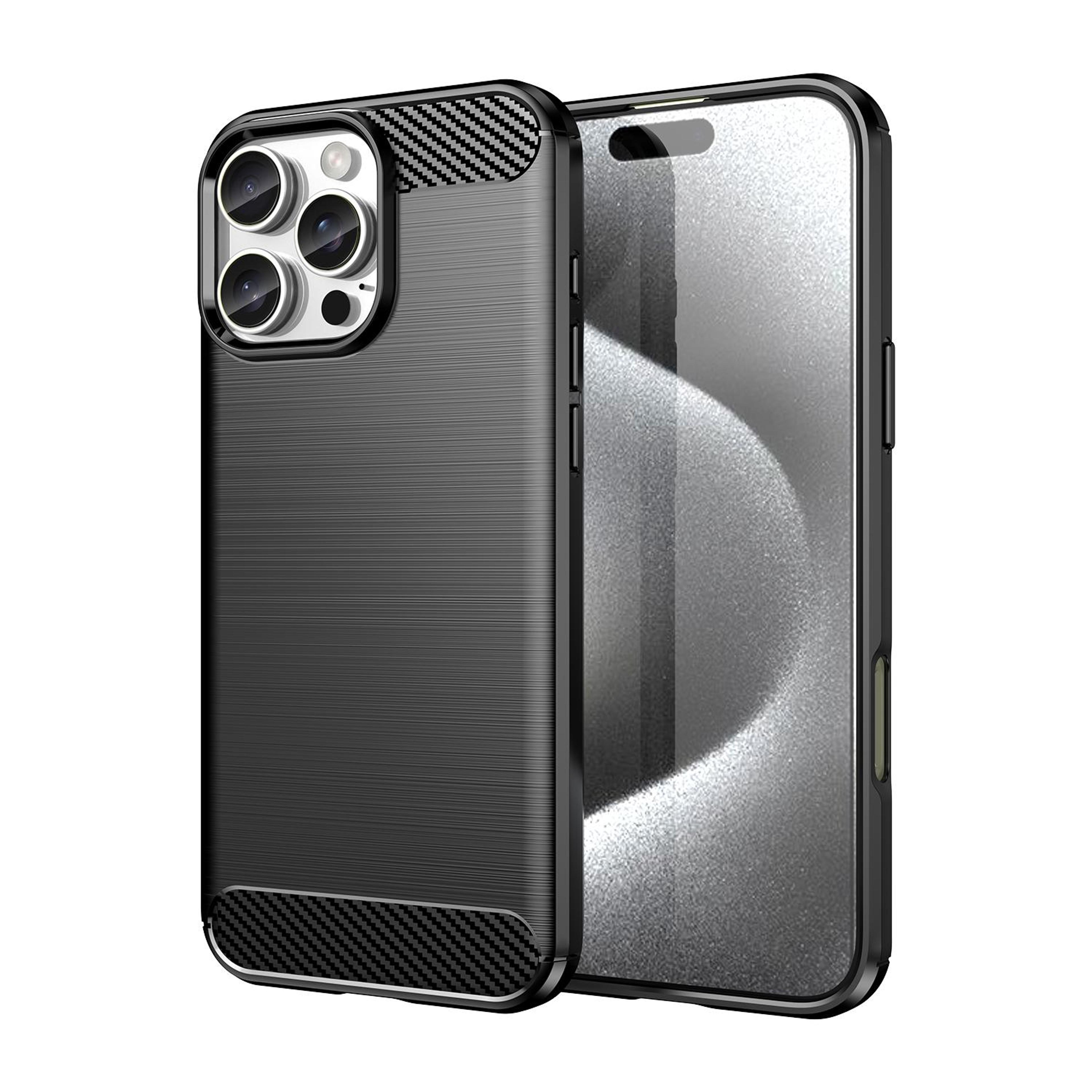 iphone 16 pro max case slim carbon fiber tpu shockproof protective cover with brushed texture