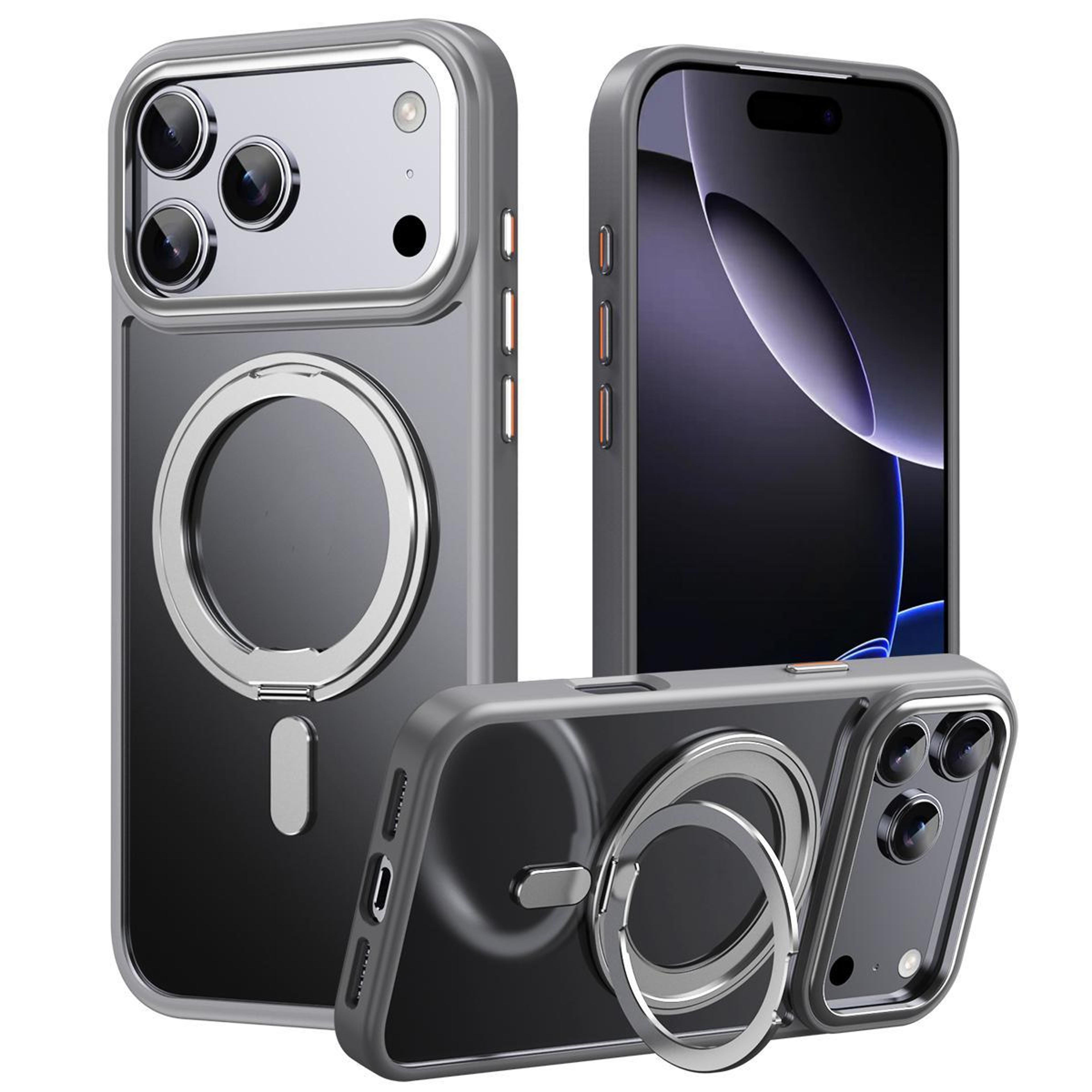 iphone 17 pro magsafe case with 360 rotating ring stand frosted shockproof magnetic cover