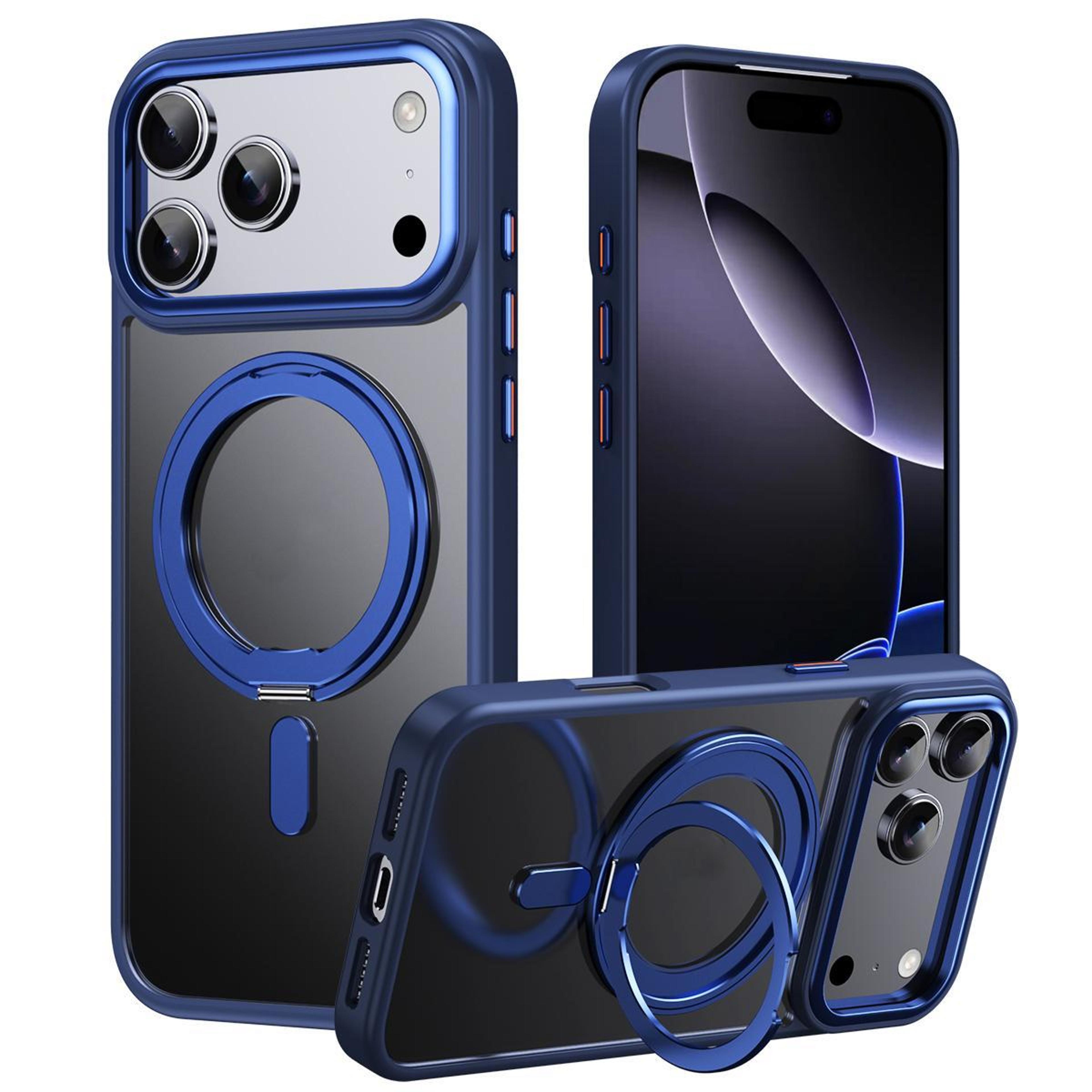 iphone 17 pro max magsafe case with 360° rotating ring stand and frosted shockproof protection