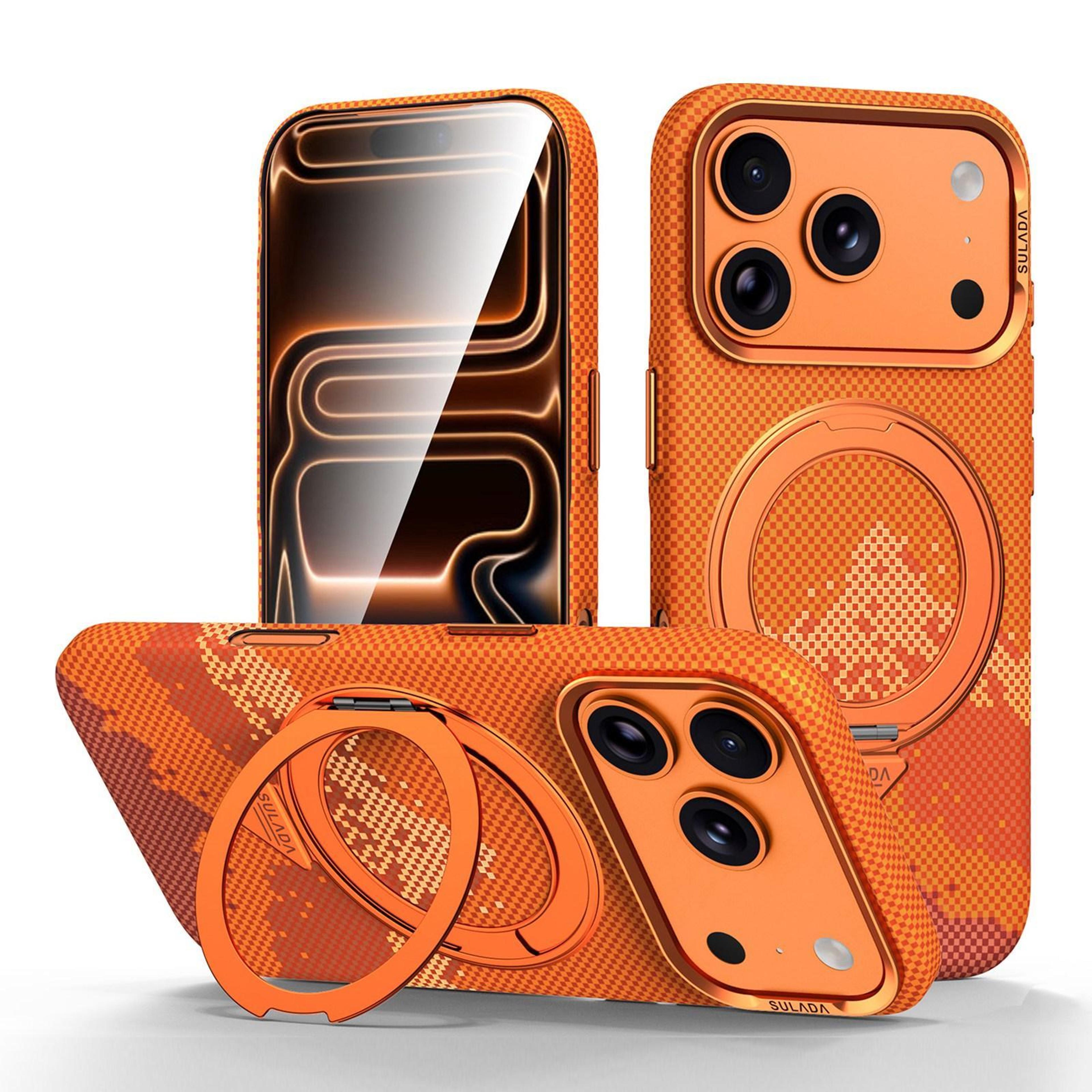 sulada iphone 17 pro max case kevlar grid texture magsafe compatible case with 360° rotating kickstand