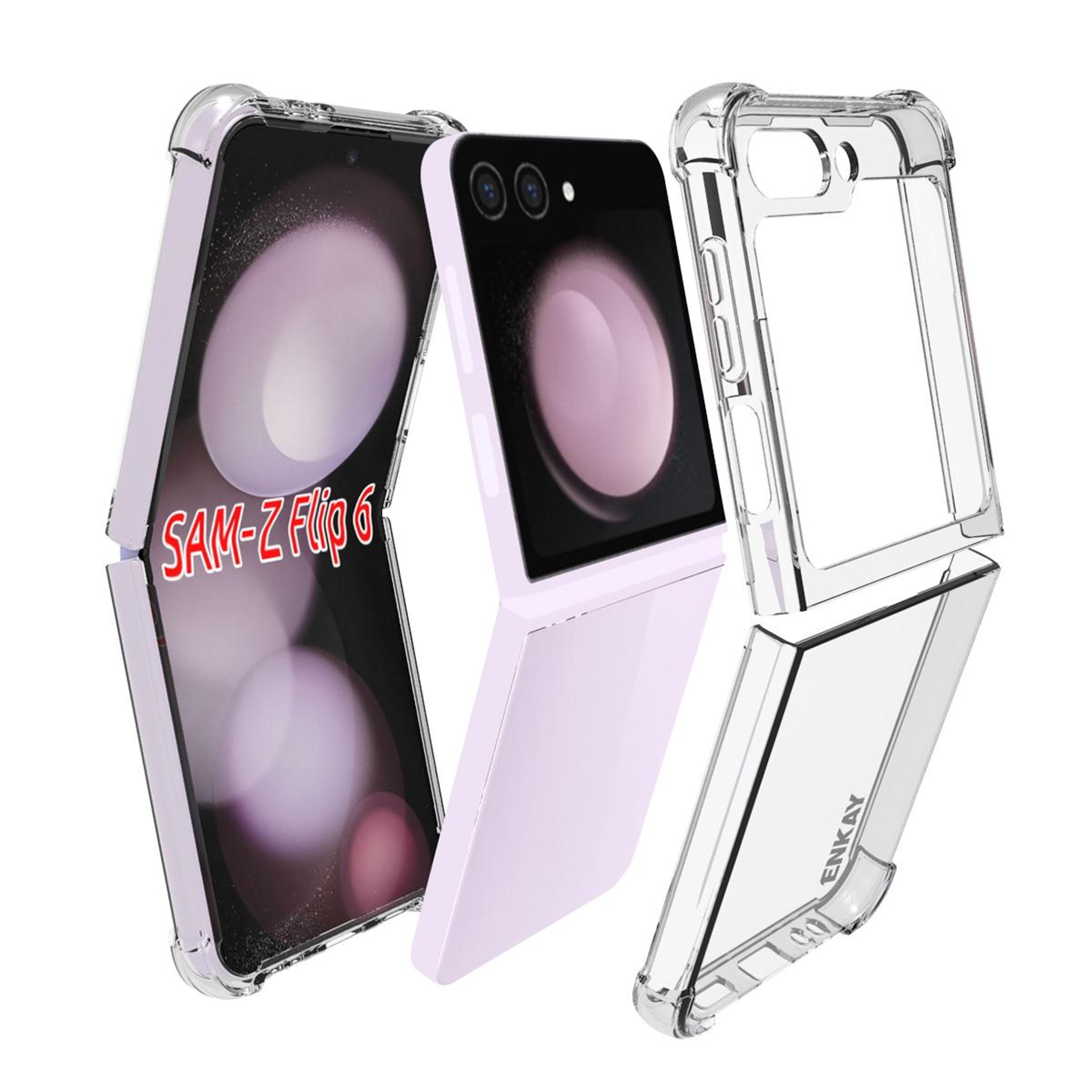 galaxy z flip6 clear case - enkay shockproof transparent tpu cover
