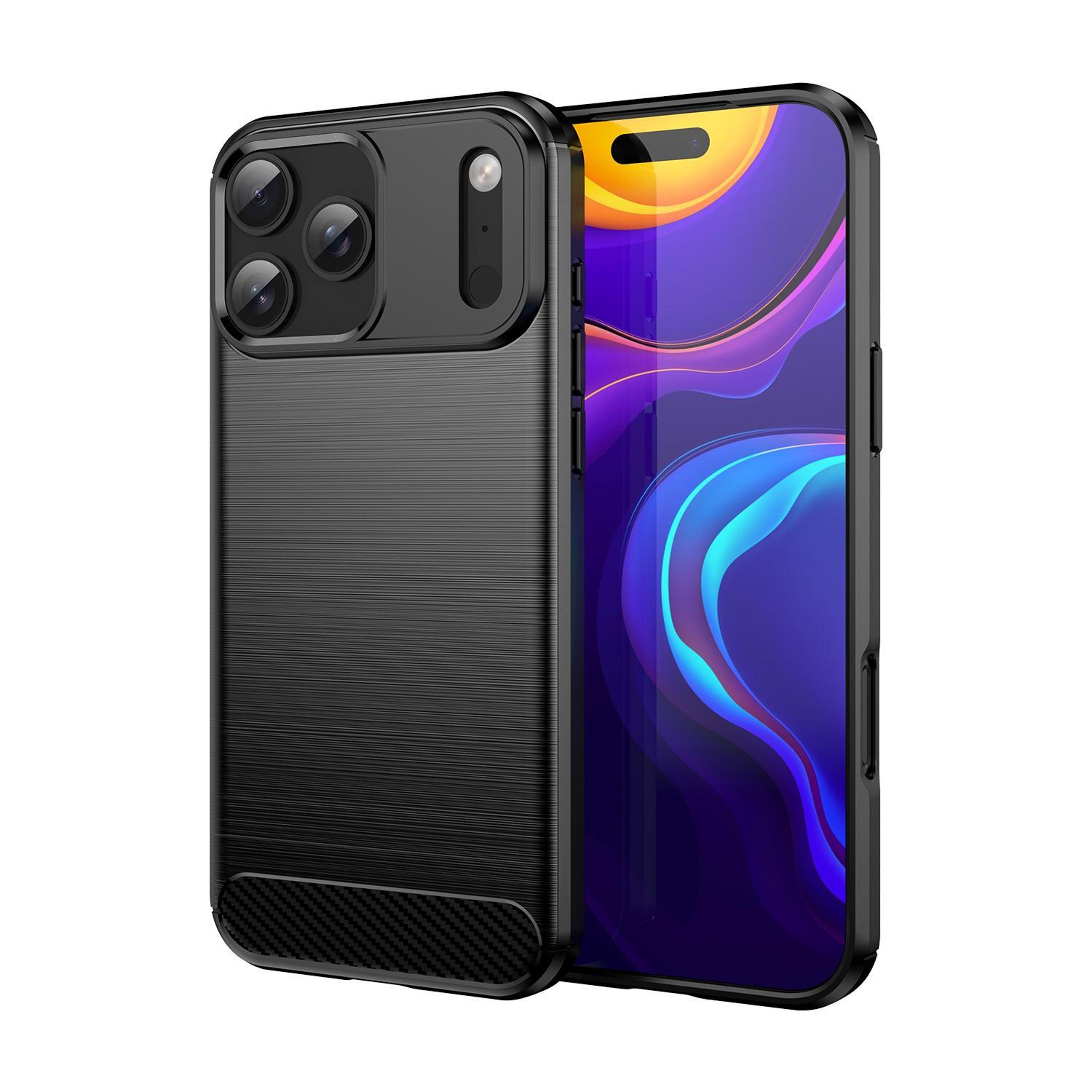 iphone 17 pro max carbon fiber case - shockproof brushed tpu protective cover