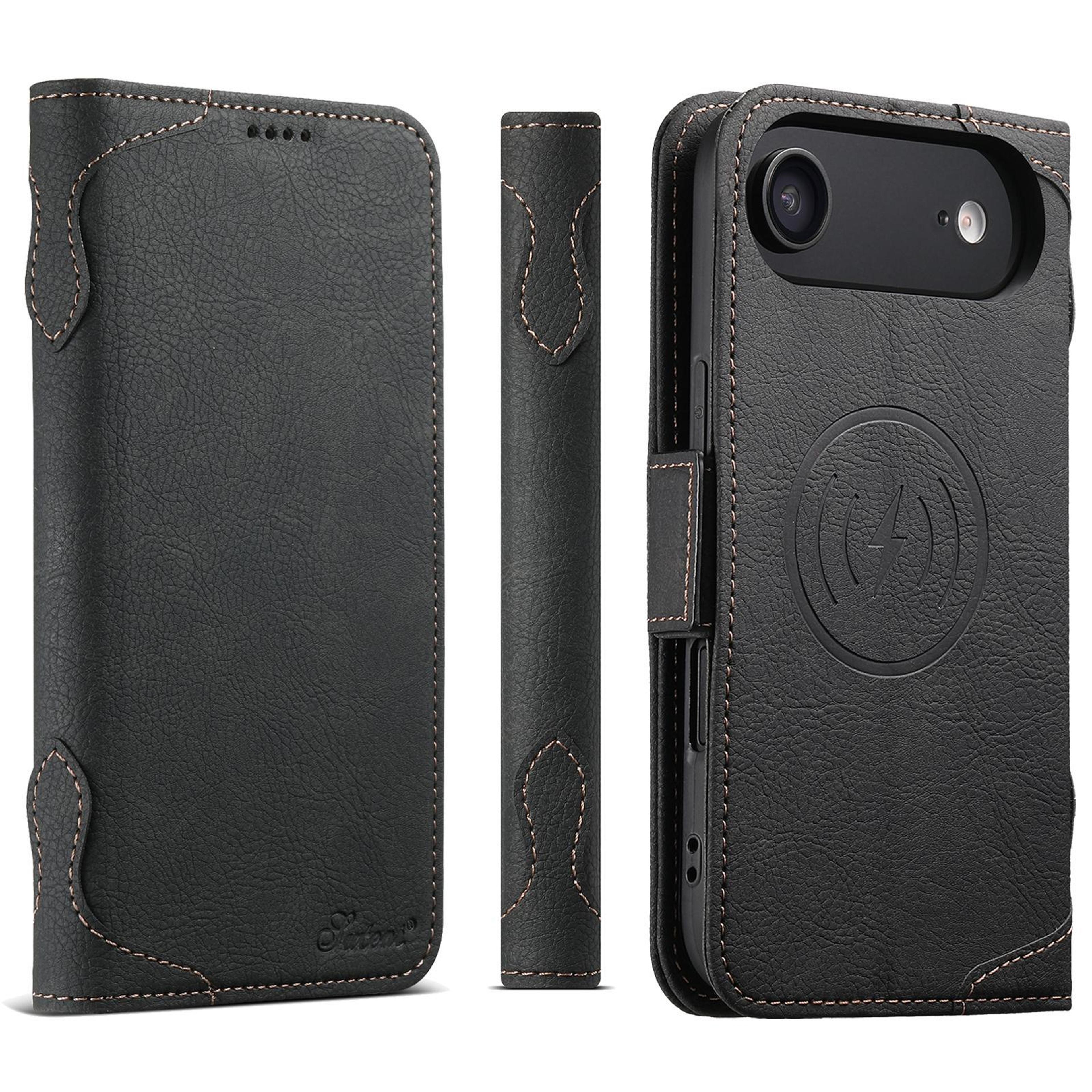 suteni j07 magsafe leather case for iphone air wallet flip phone cover with card holder stand