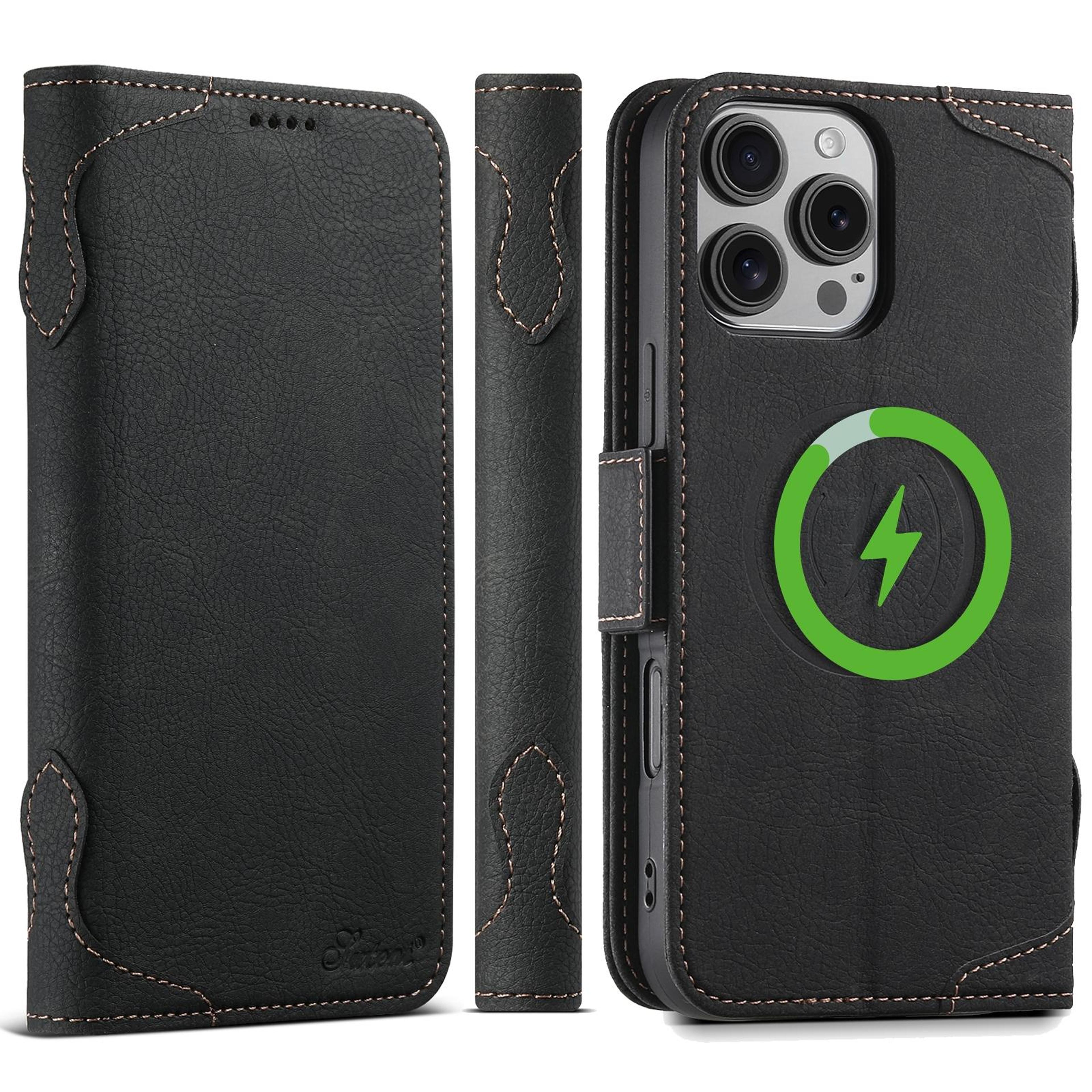 suteni j07 magsafe leather case wallet flip cover for iphone 16 pro & pro max
