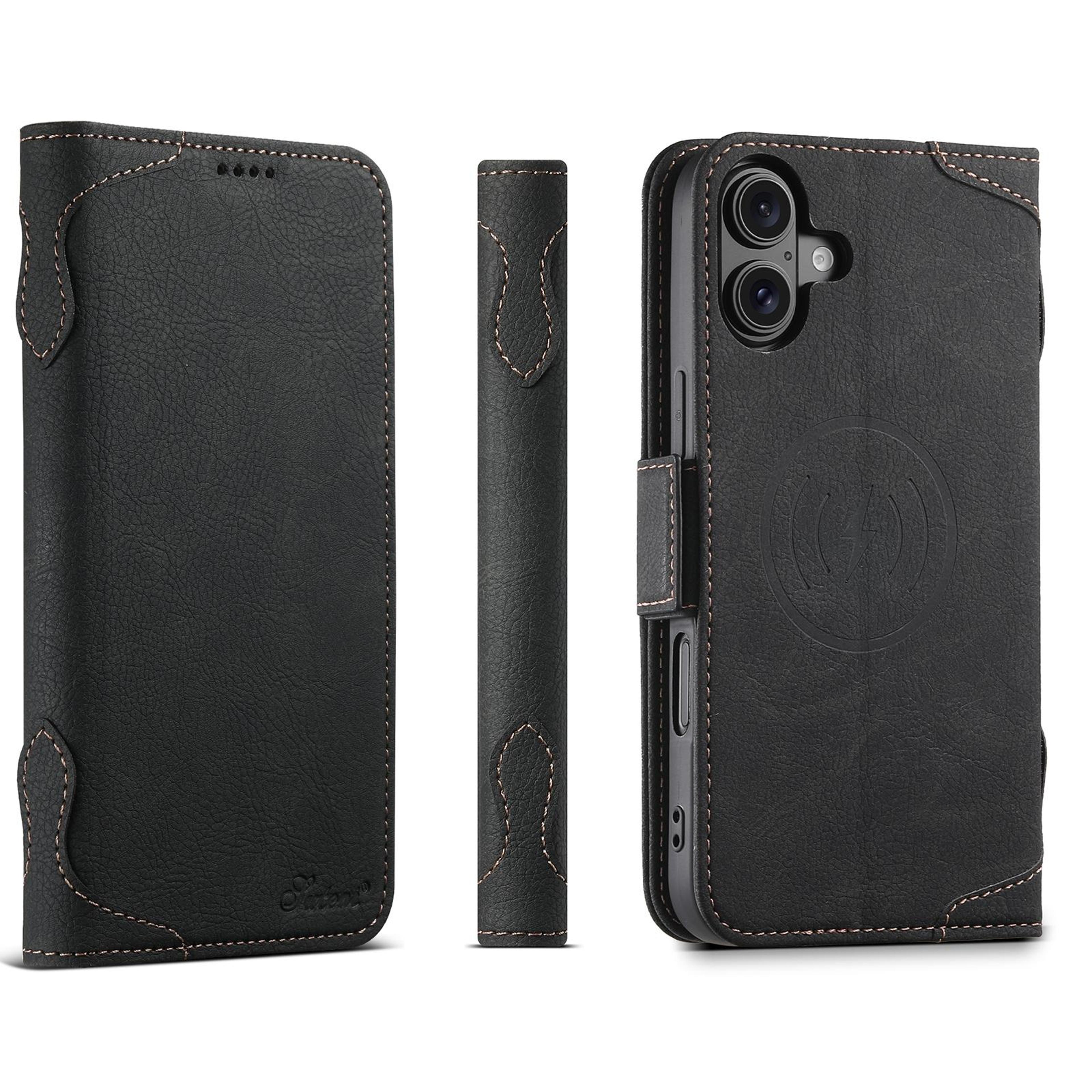 suteni j07 magsafe leather phone case for iphone 16 wallet flip cover with card slots
