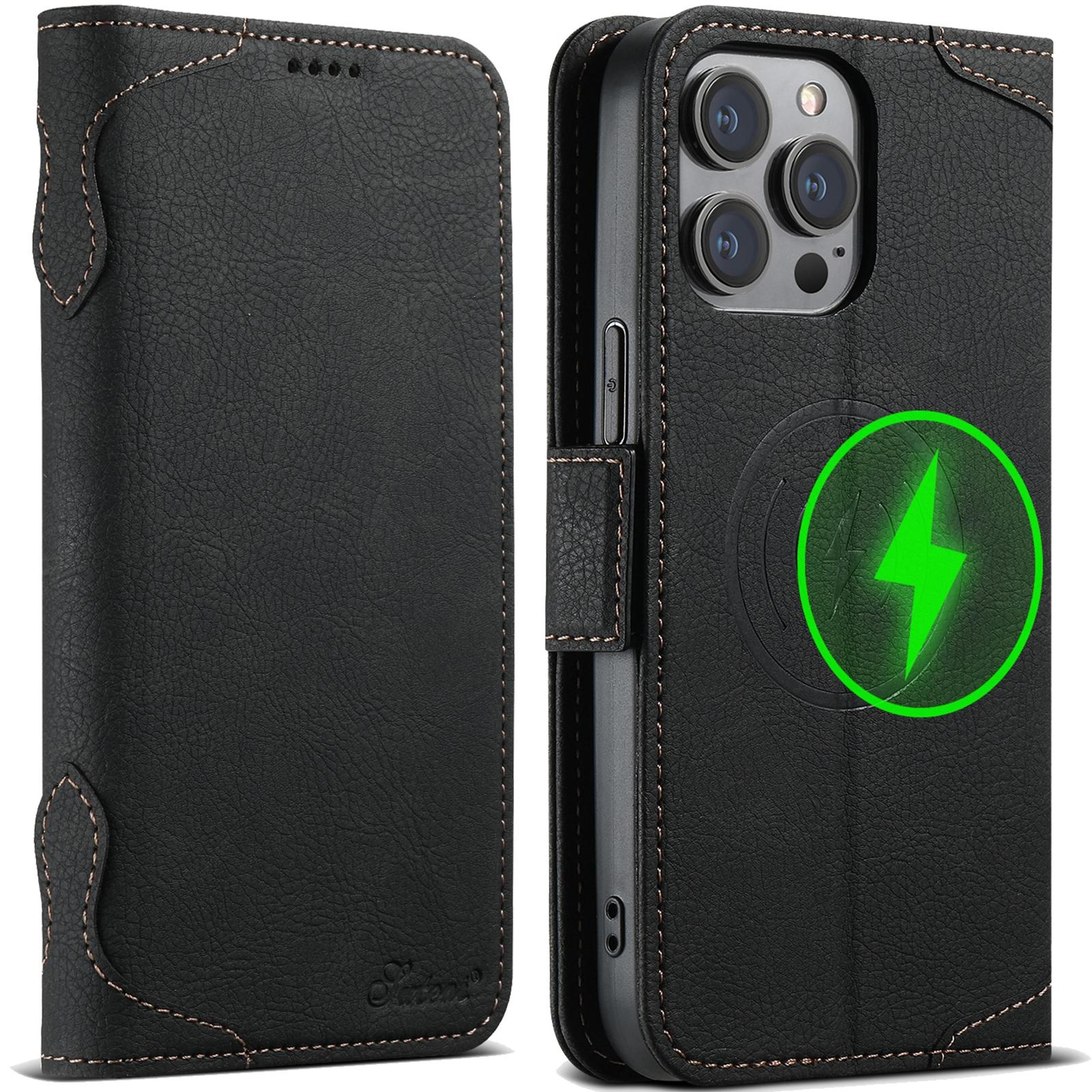 suteni j07 magsafe leather phone case wallet flip cover for iphone 15 pro and pro max