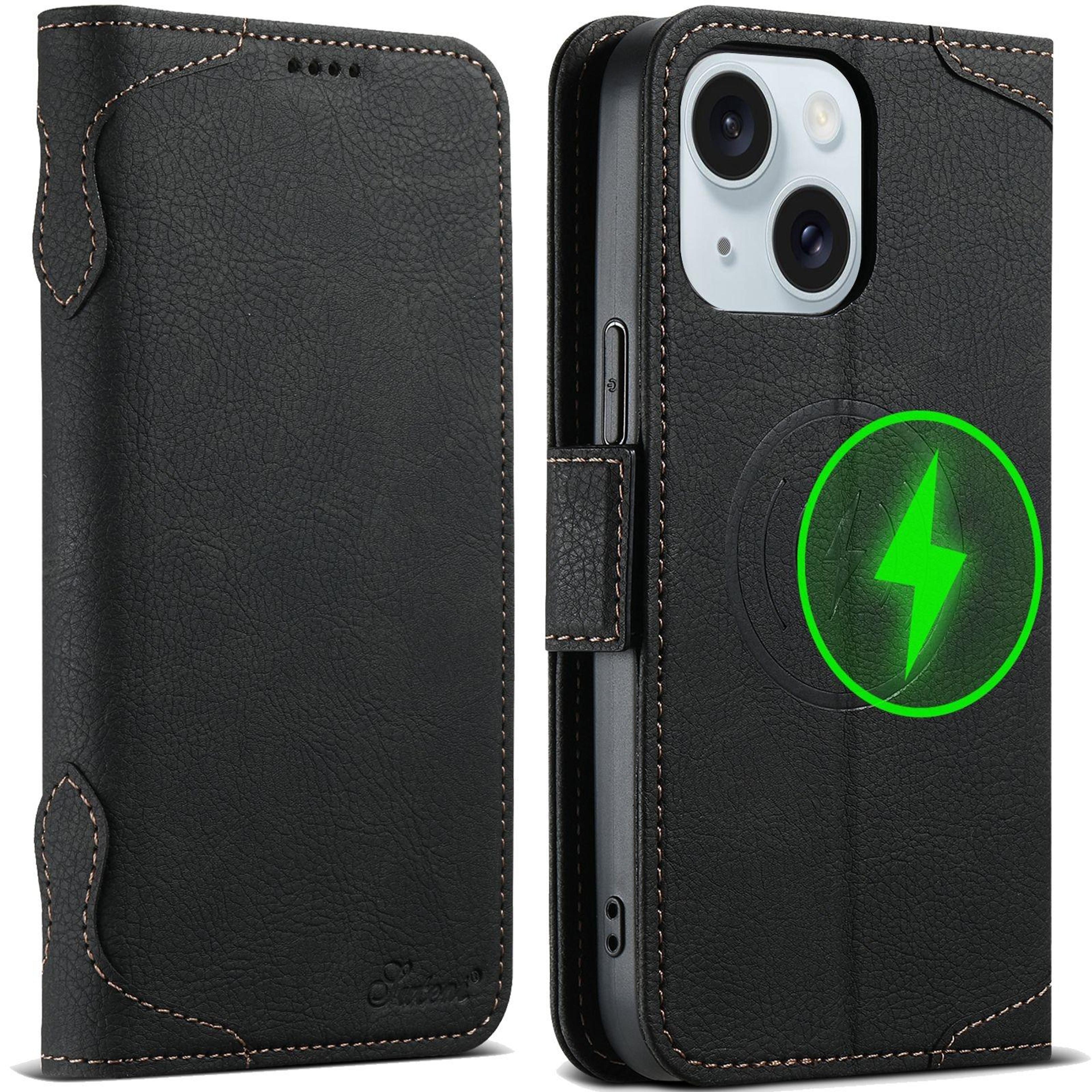 suteni j07 iphone 15 plus magsafe case leather wallet flip cover with stand
