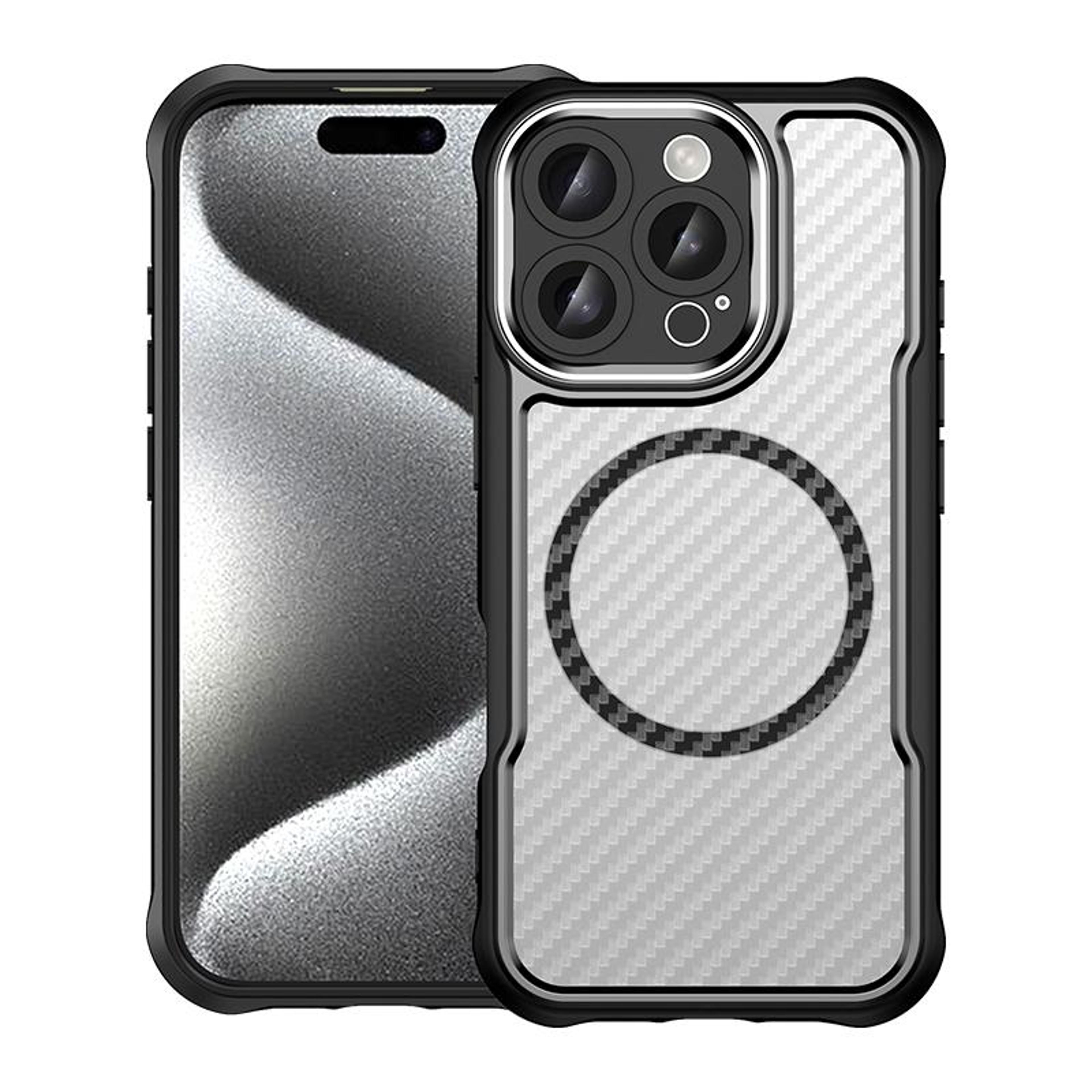 iphone 16 pro magsafe case with carbon fiber texture translucent shockproof protective cover