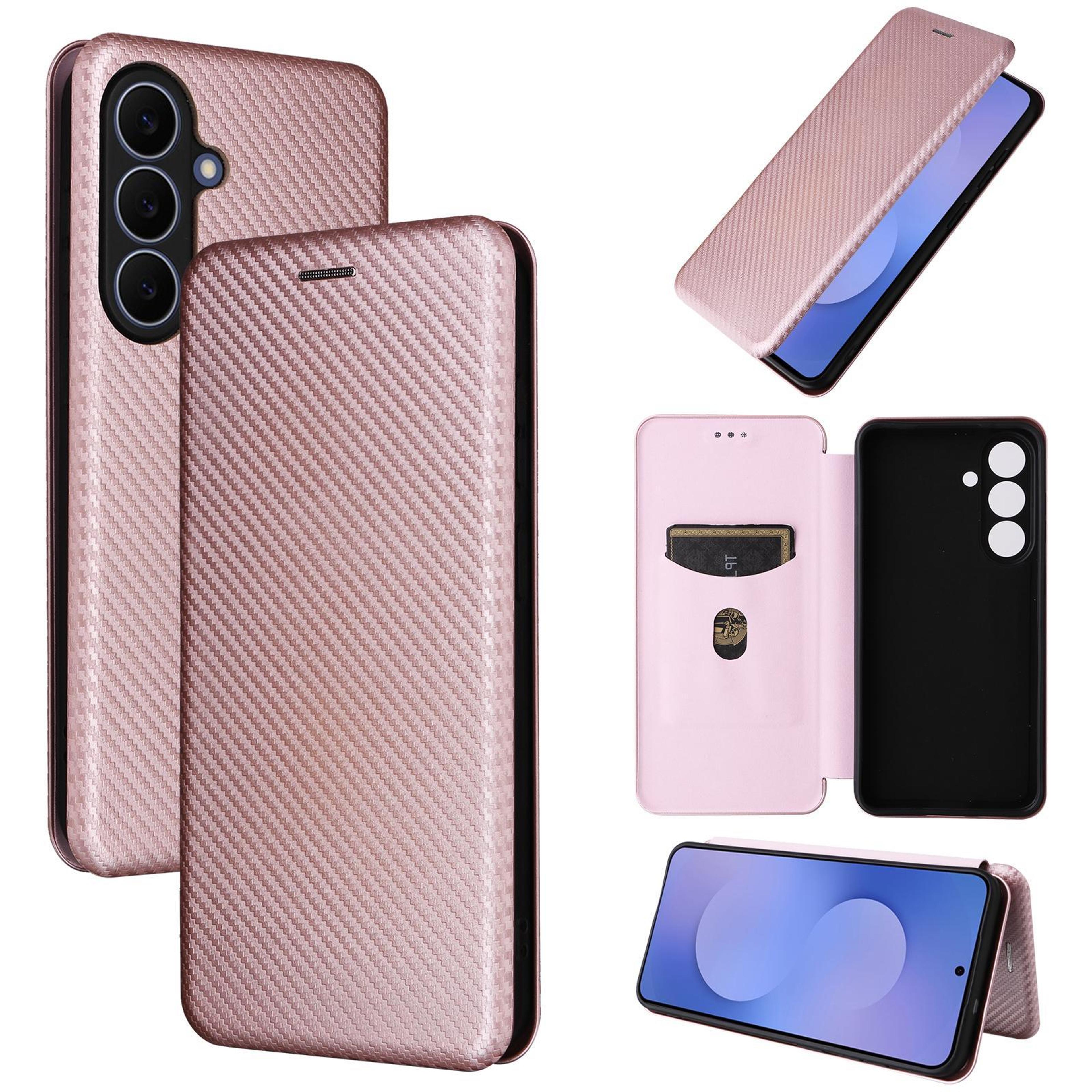 galaxy s26 fe 5g carbon fiber texture flip leather wallet phone case with stand