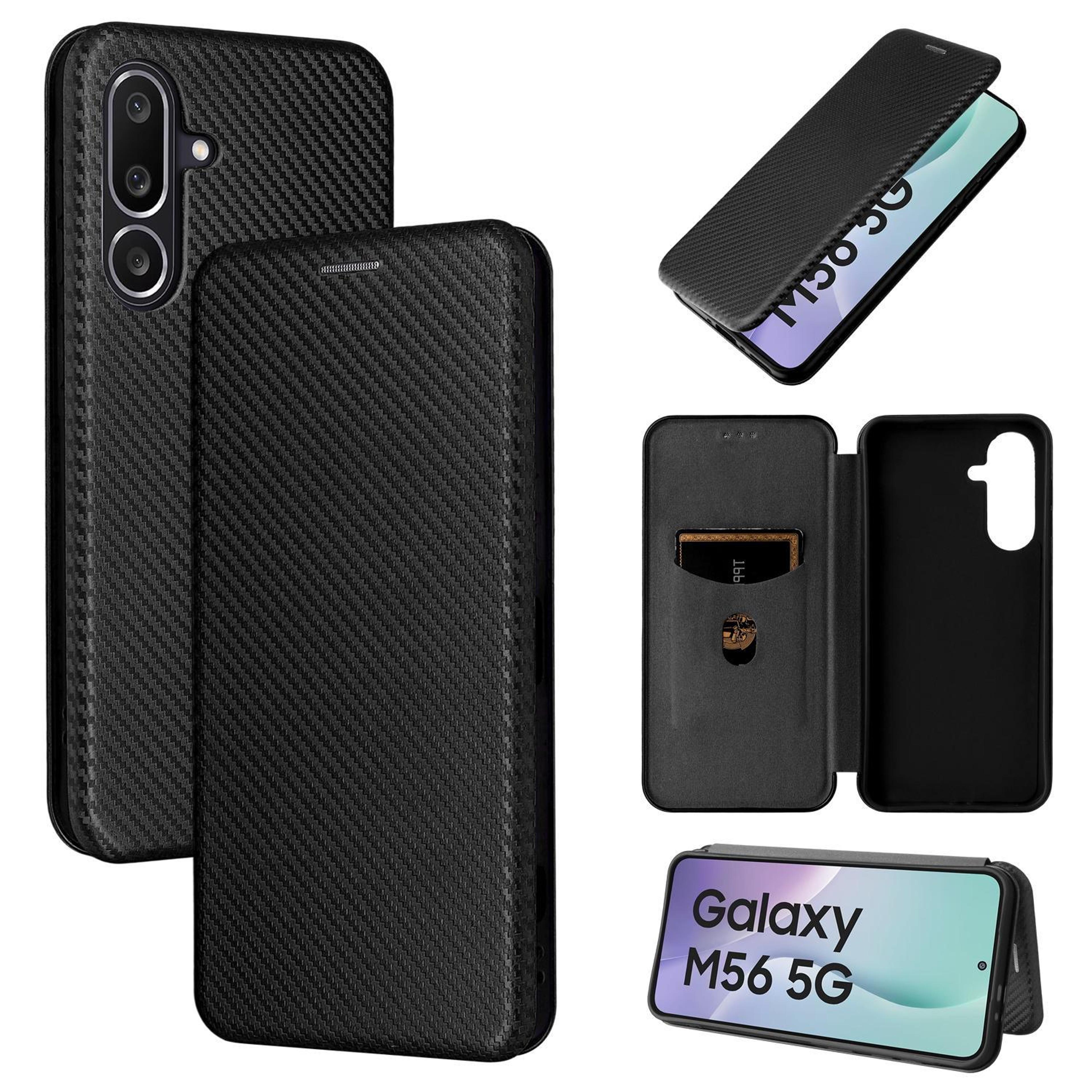 samsung galaxy m56 5g flip wallet case carbon fiber leather phone case with card slot stand