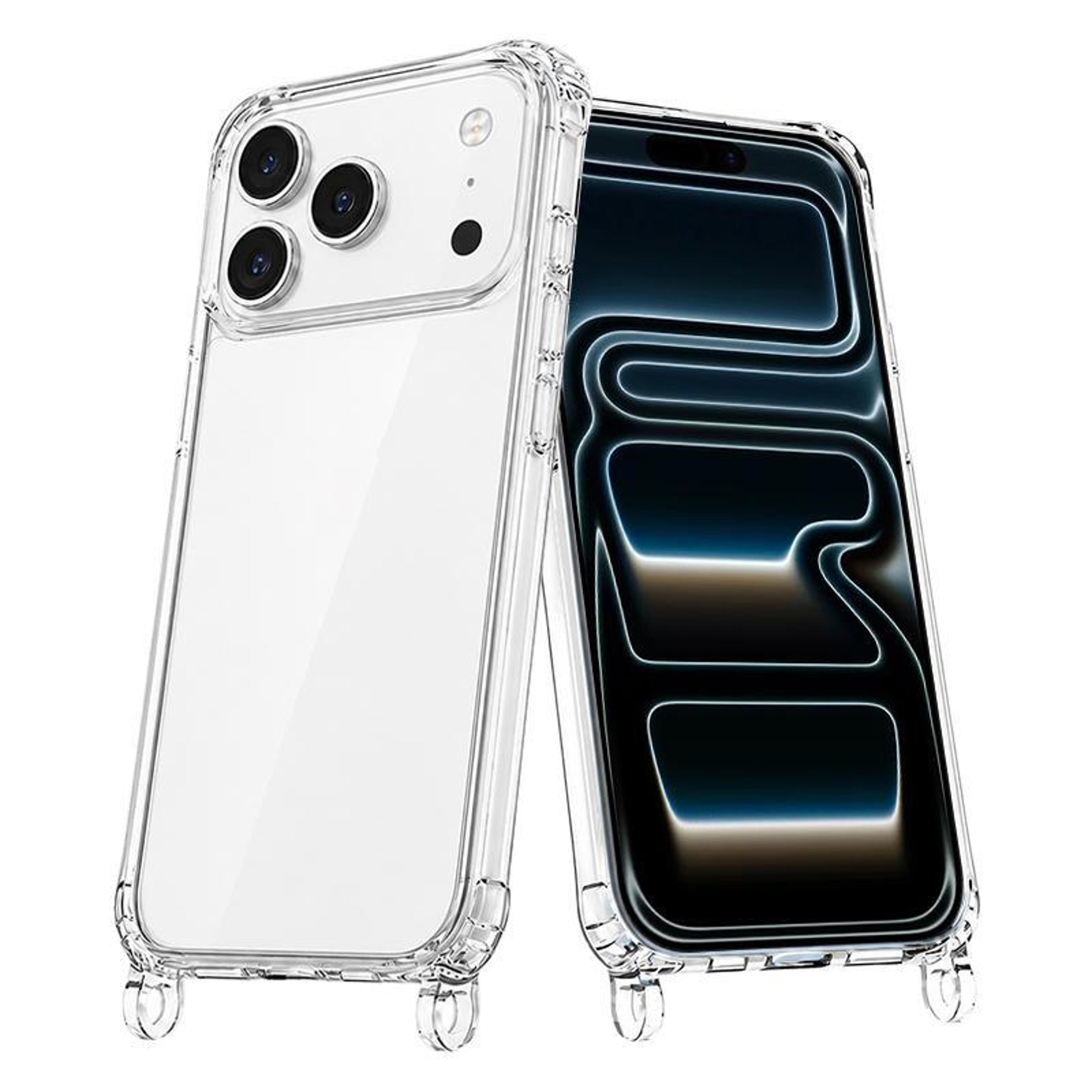 iphone 17 pro clear acrylic airbag phone case with lanyard holes shockproof transparent cover