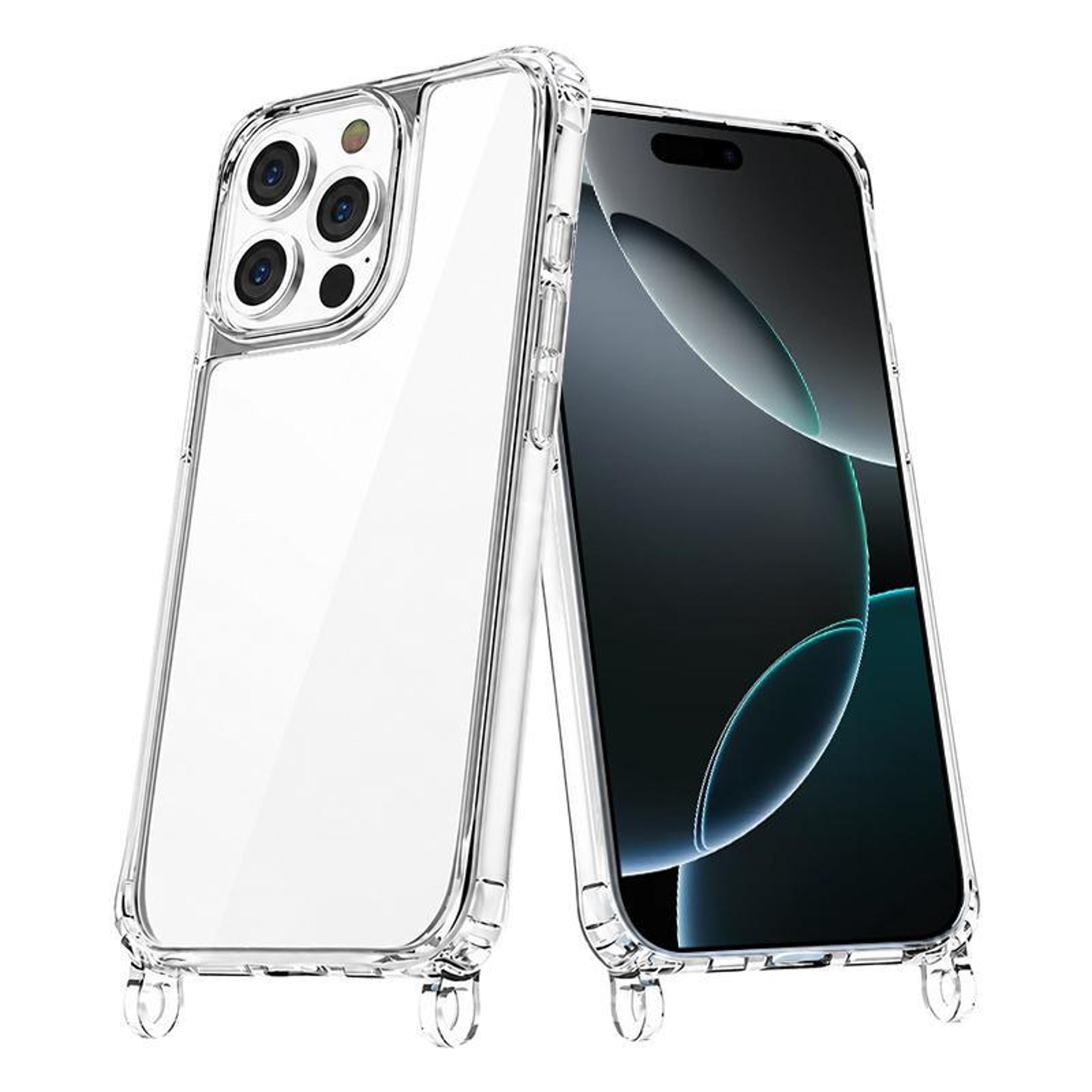 iphone 16 pro clear acrylic airbag shockproof phone case with lanyard holes