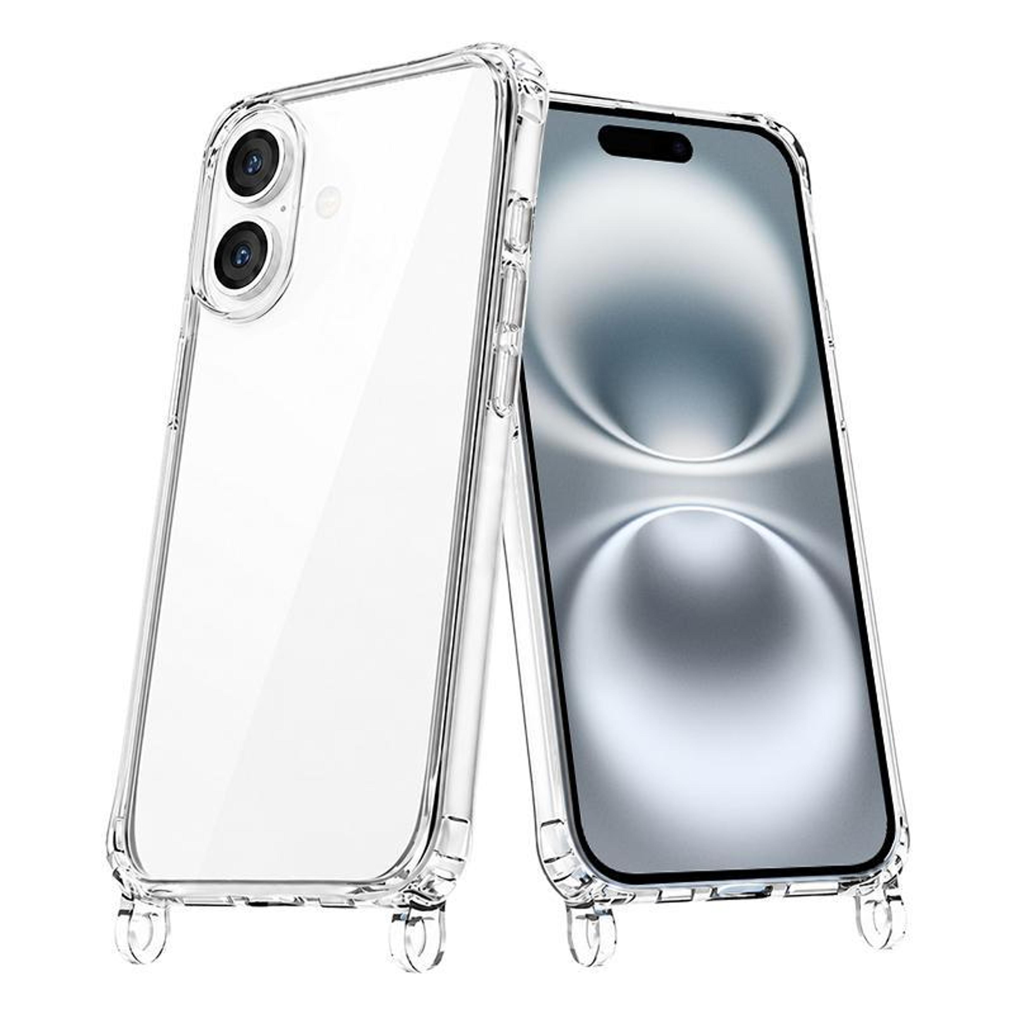 iphone 16 plus clear case shockproof acrylic phone case with airbag corners and lanyard holes