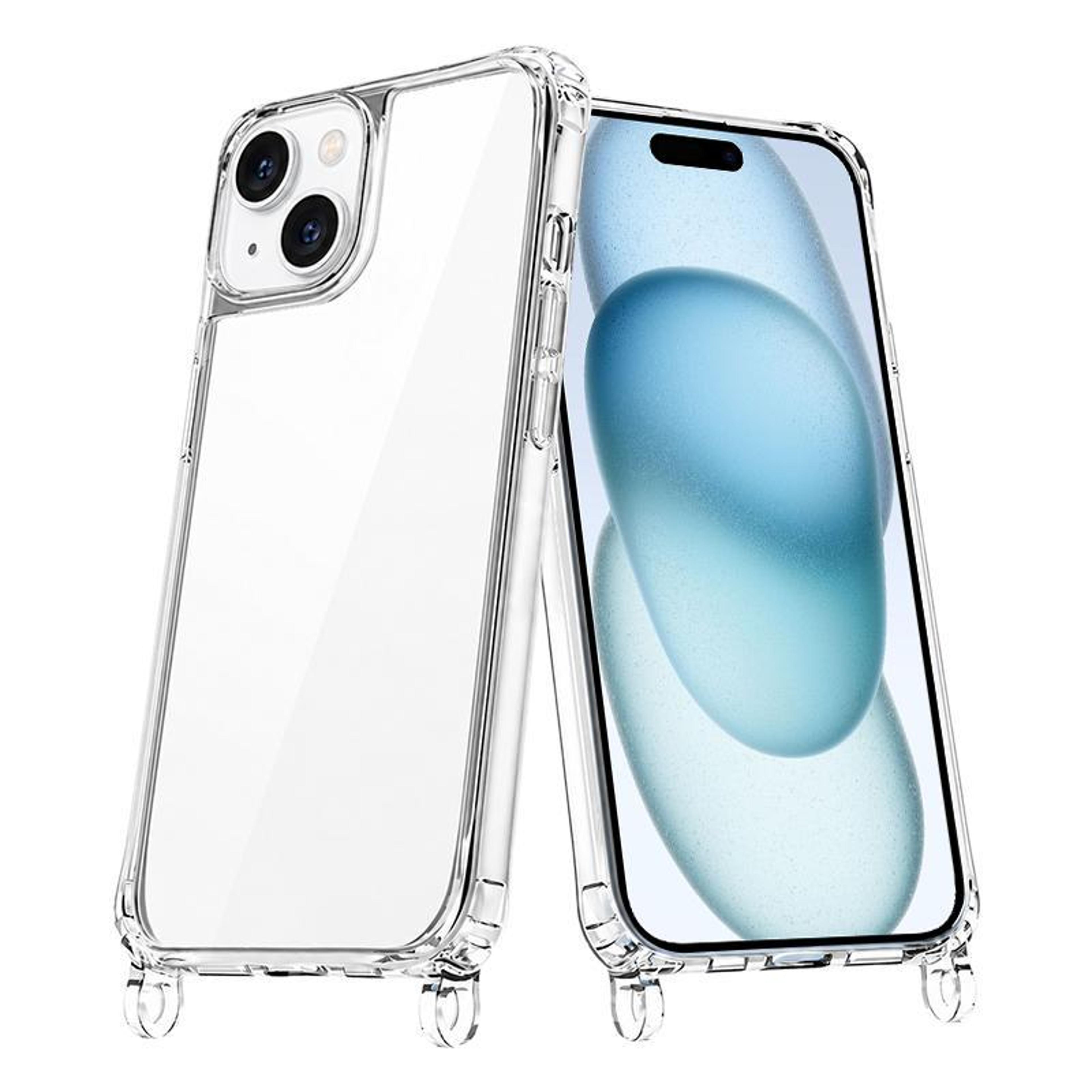 iphone 15 plus clear phone case with airbag corners acrylic back and lanyard holes