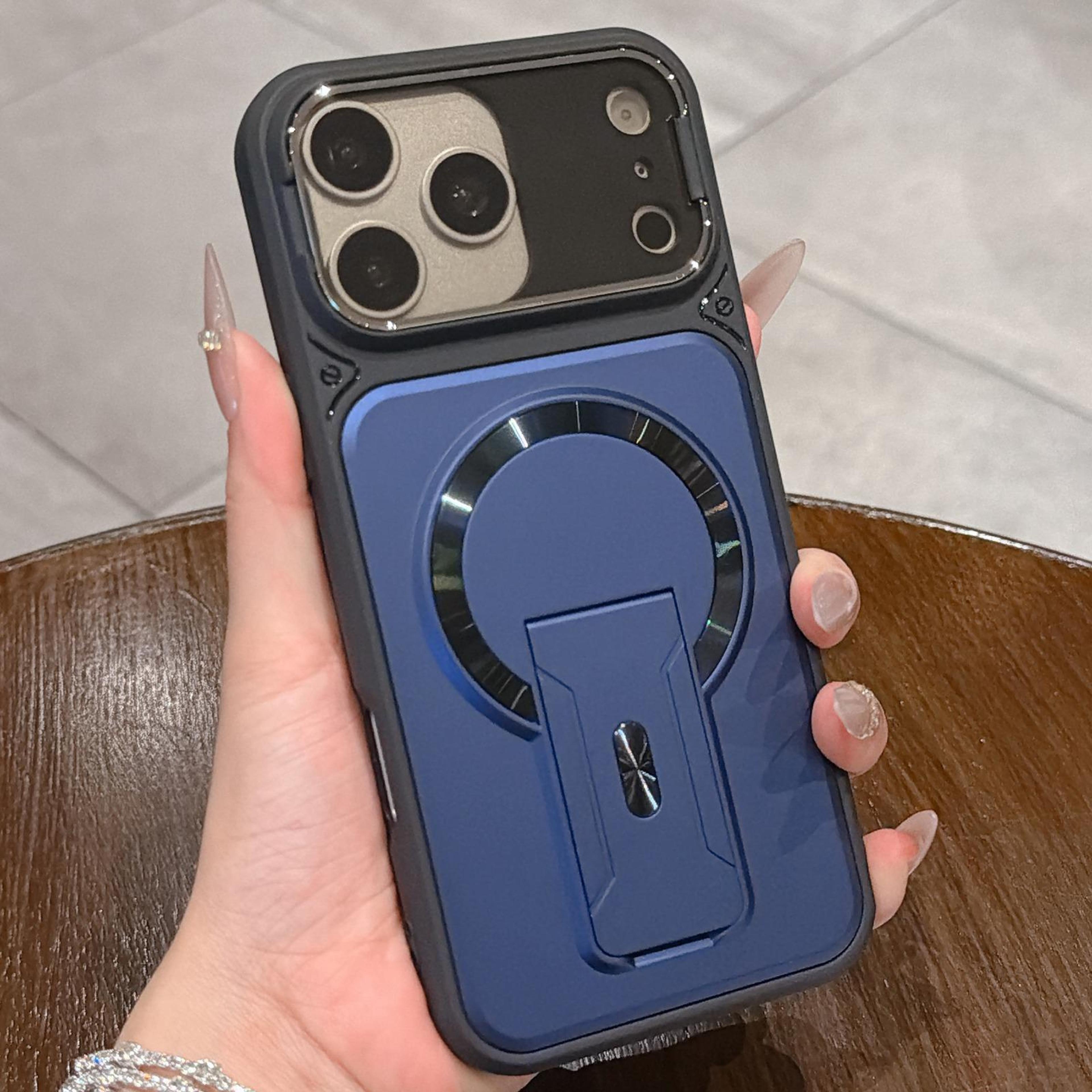 magsafe magnetic shockproof iphone 17 pro case with lens cover and hidden kickstand
