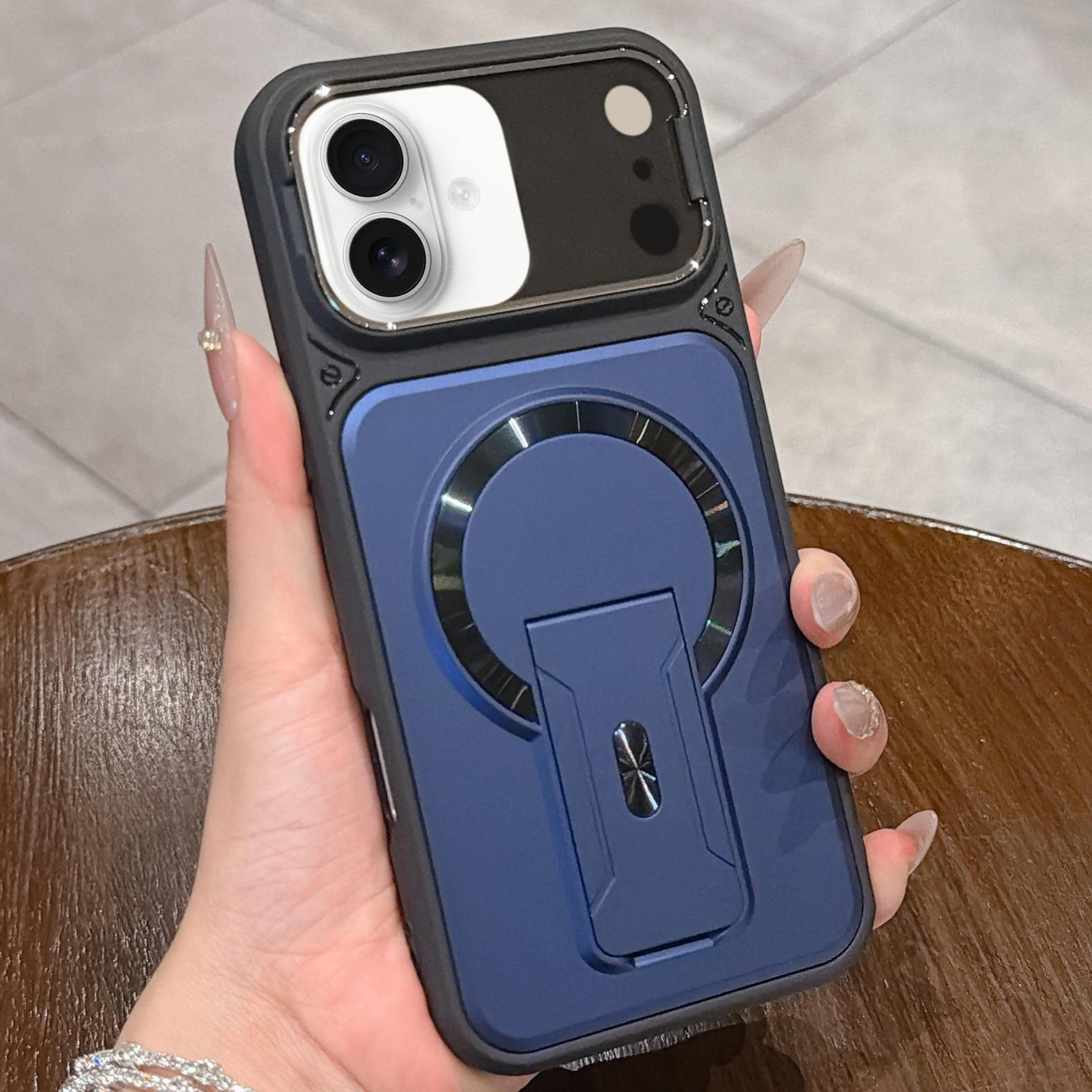 magsafe magnetic shockproof iphone 17 case with lens cover and hidden kickstand