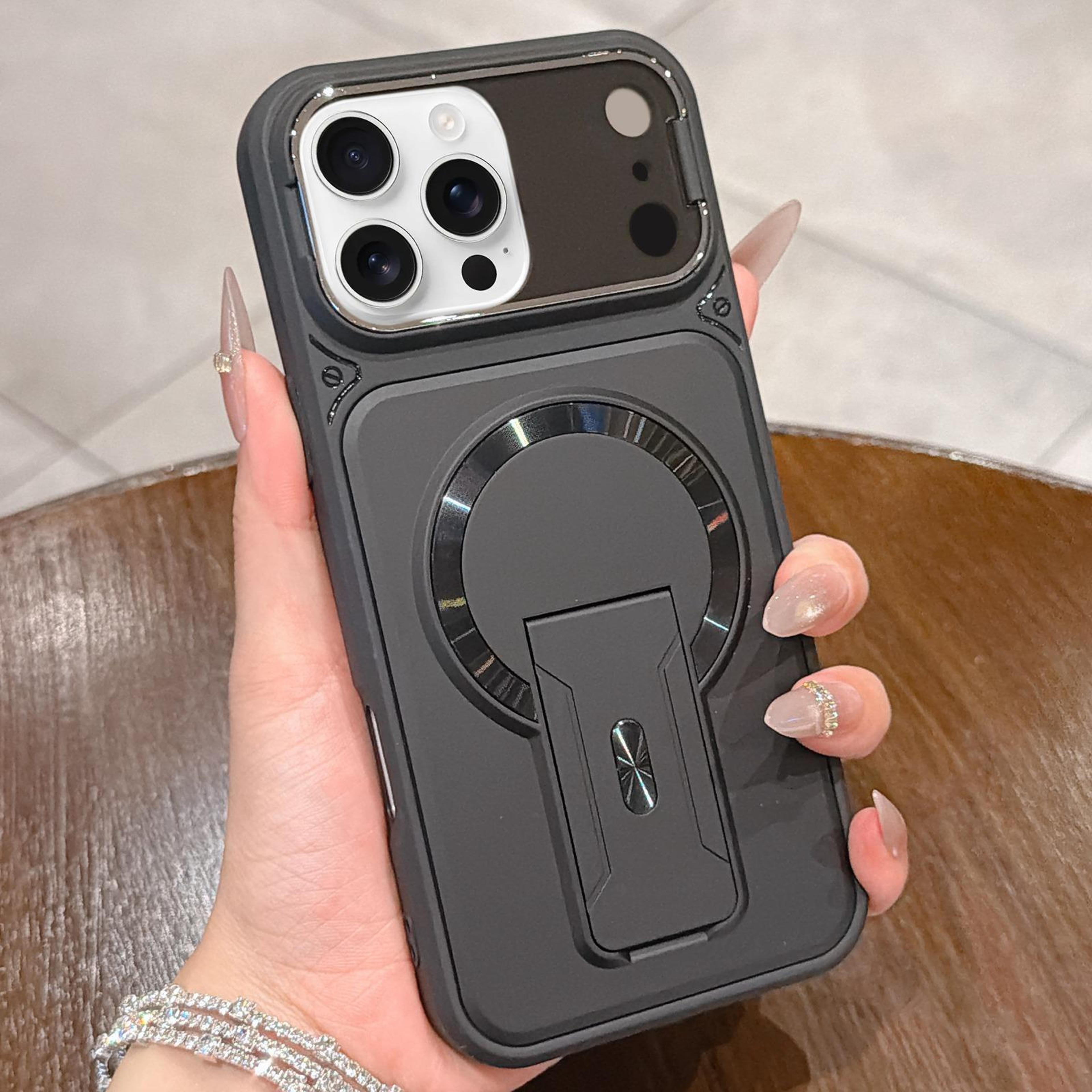 magsafe shockproof iphone 16 pro max case with camera lens cover and hidden kickstand